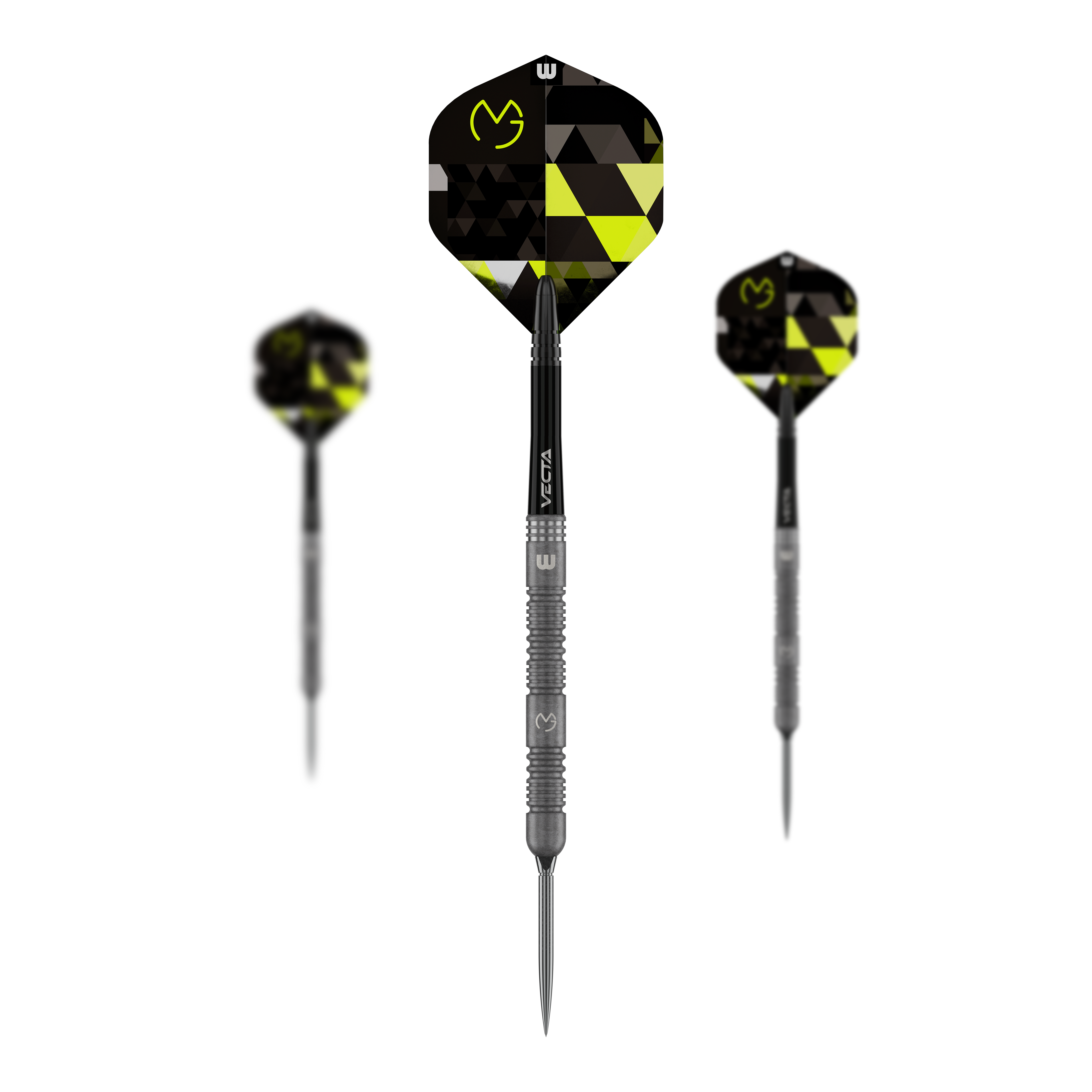 Winmau Michael Van Gerwen TS Switch Point Steeldarts Das Bild präsentiert Winmau Michael Van Gerwen TS Switch Point Steeldarts. Das Set umfasst mehrere Darts.
