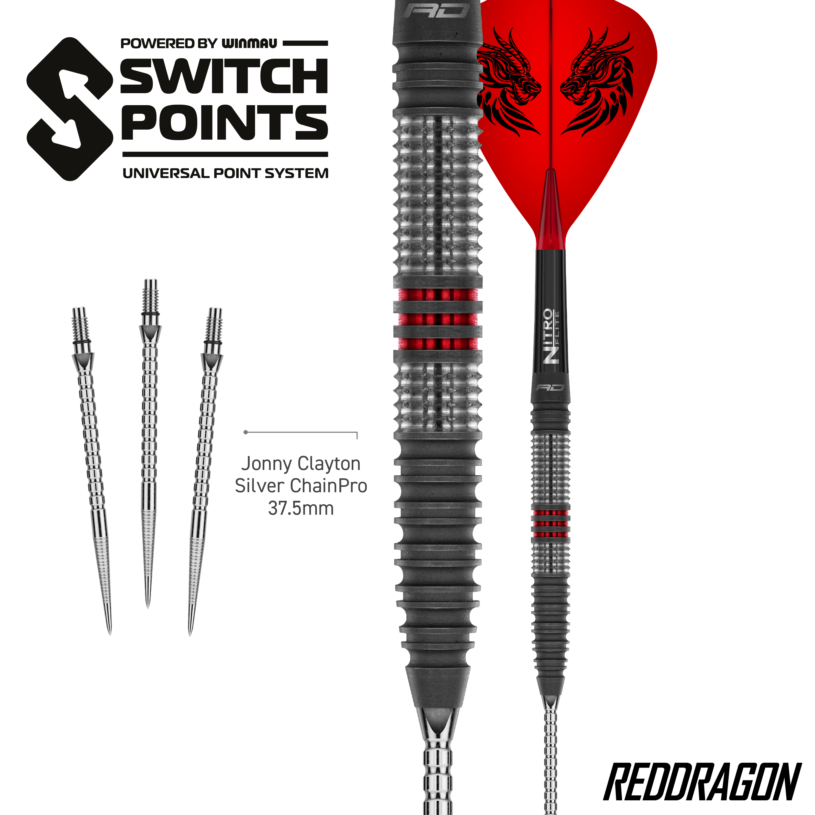 Red Dragon Jonny Clayton Hireath Switch Point Steel Darts Abgebildet sind Red Dragon Jonny Clayton Hireath Switch Point Steeldarts. Diese Darts überzeugen durch ihre spezielle Form und hohe Qualität.