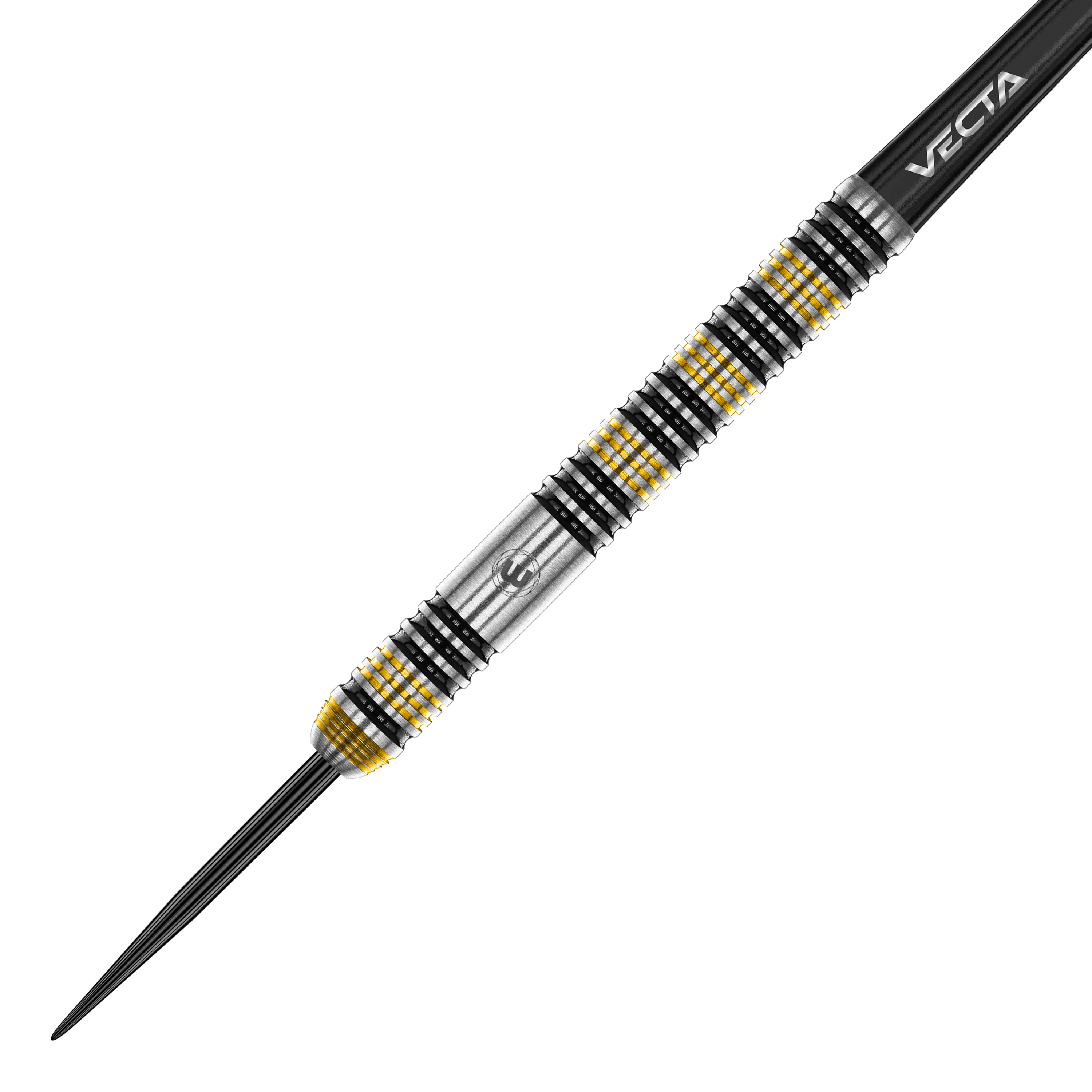 Das ist der Winmau Team 360 Nicholai Bado Steeldarts - 23g. Die Darstellung fokussiert sich auf das Design des Dartpfeils.