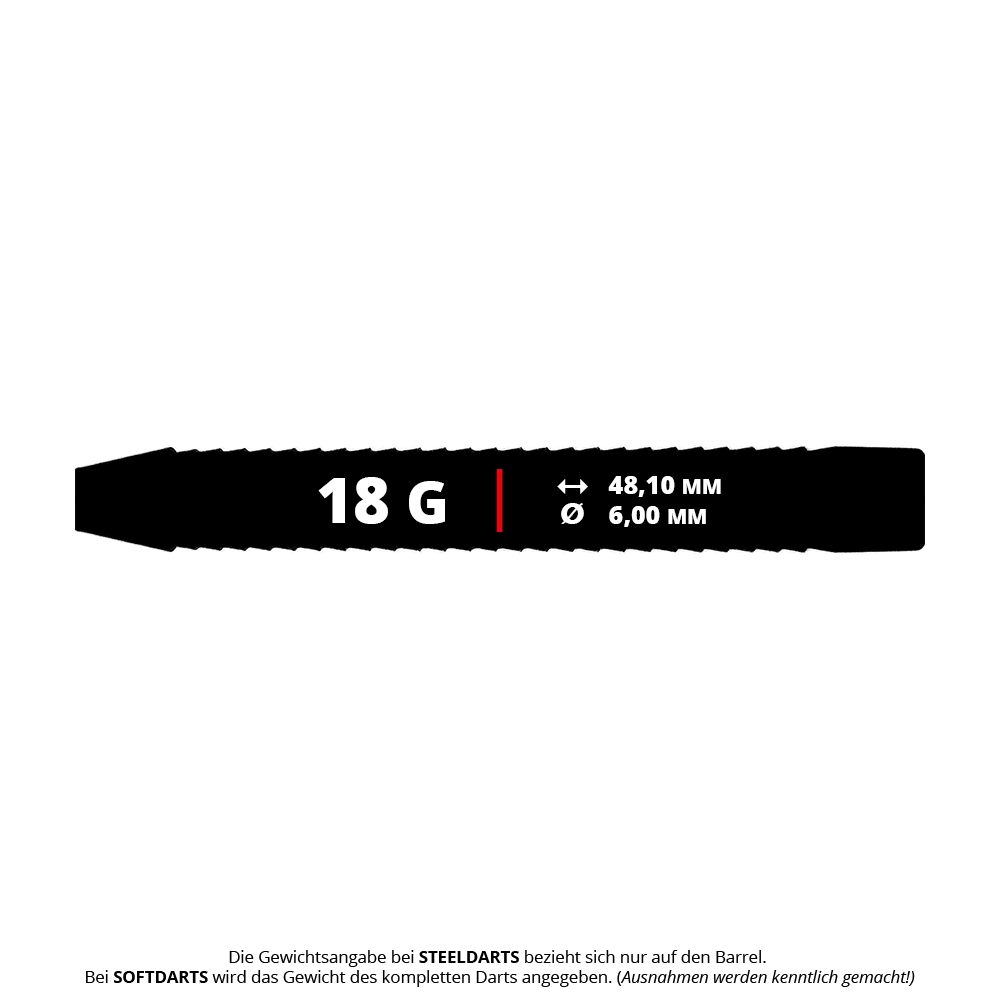 Abgebildet sind die McDart Shark 3 Steeldart-Barrels mit einem Gewicht von 18g. Diese Steeldart-Barrels haben eine markante Grip-Struktur und eignen sich für das Dartspiel mit Stahlspitzen.