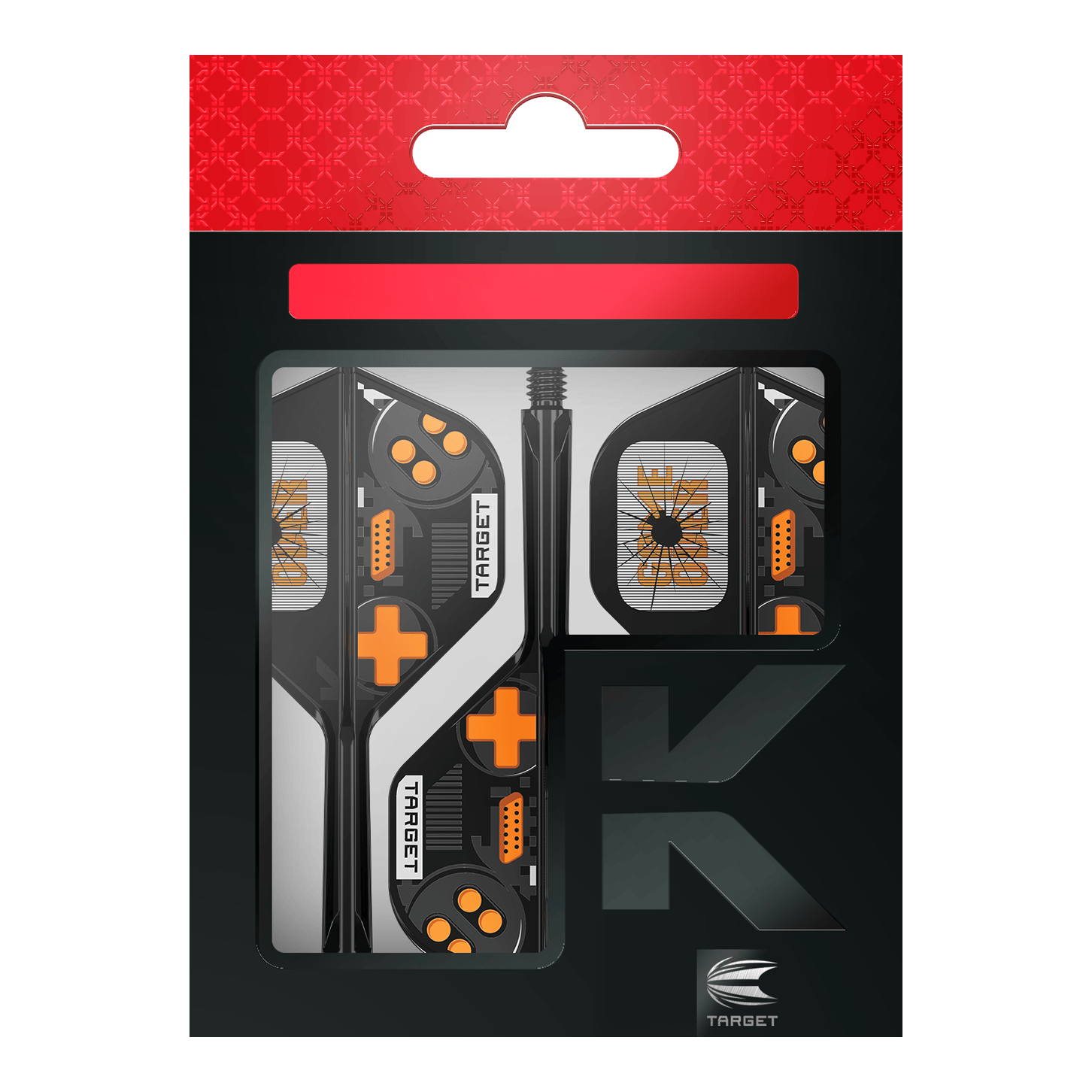 Zu sehen sind die Target K-Flex Game Over No2 Standard Flights. Sie werden als Zubehör für Dartpfeile verwendet.