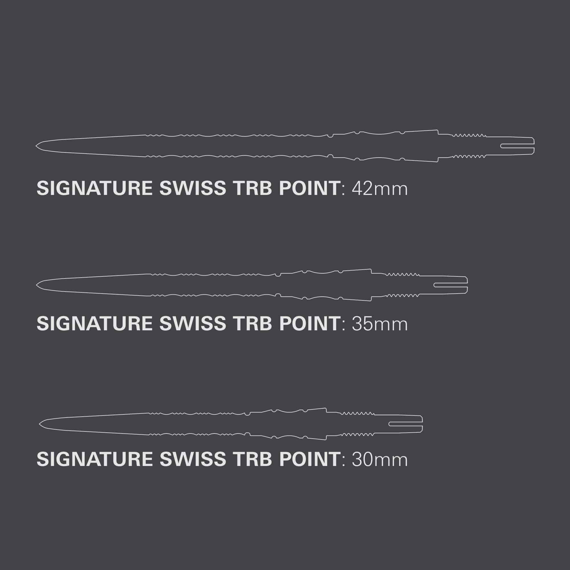 Target Signature Swiss Point TRB steel dart tips - gold Das Bild zeigt die Target Signature Swiss Point TRB Steeldartspitzen - Gold. Diese goldfarbenen Spitzen werden für Steeldarts verwendet.