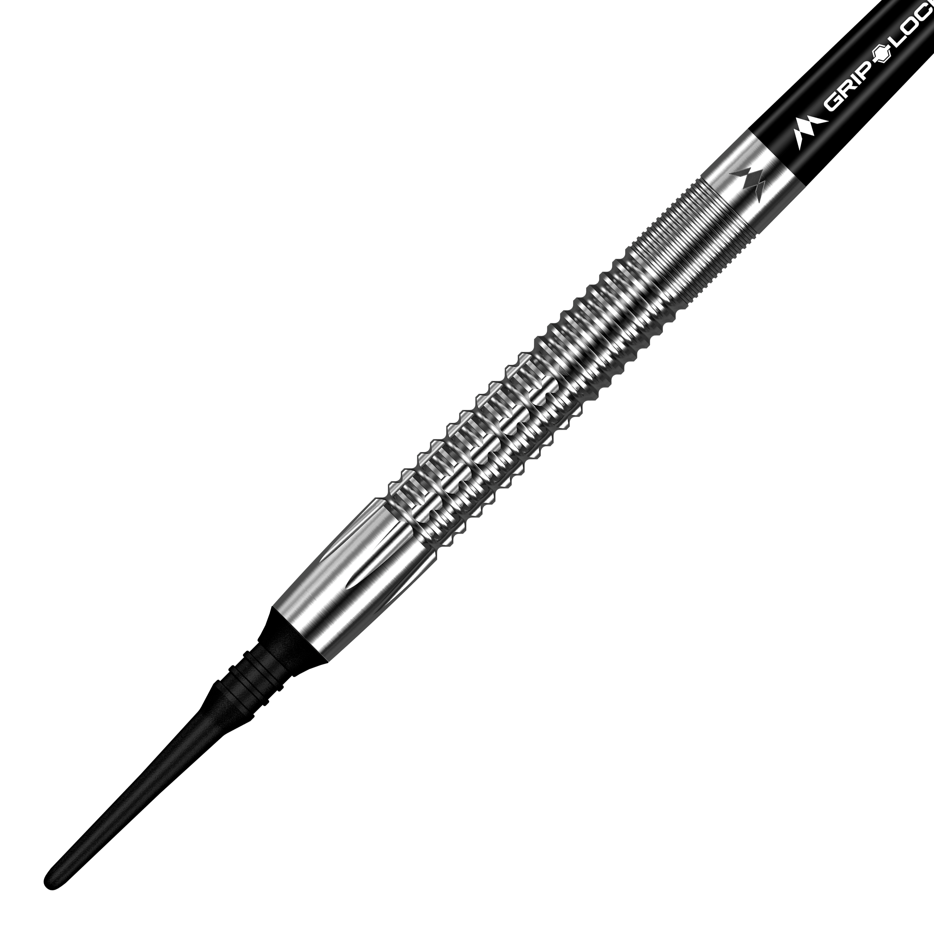 Hier ist ein Satz Mission Thomas Junghans Softdarts mit einem Gewicht von 20 Gramm abgebildet. Die Darts sind nebeneinander angeordnet und zeigen ihre feine Verarbeitung.