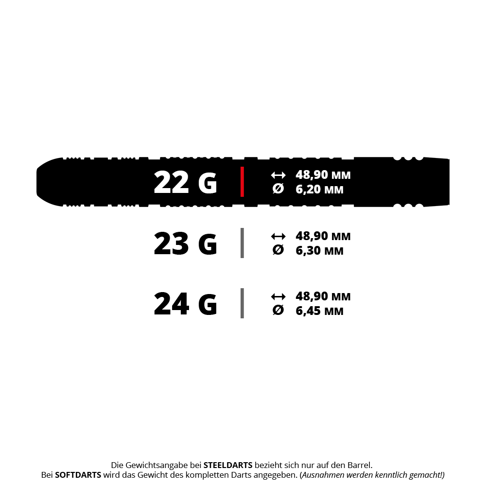 Steeldarts von Dimitri Van Den Bergh sind hier abgebildet. Dieses Set wiegt 22 Gramm.