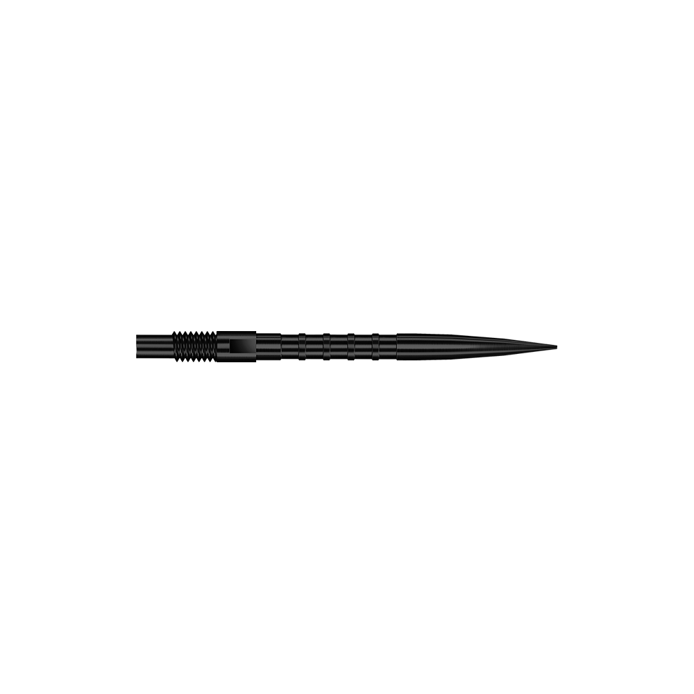 Gezeigt wird QP33164 Harrows Quick Point HeavyMetalGrip Dartspitzen Schwarz 26mm. Es sind schwarze Dartspitzen mit besonderem Grip-Design.