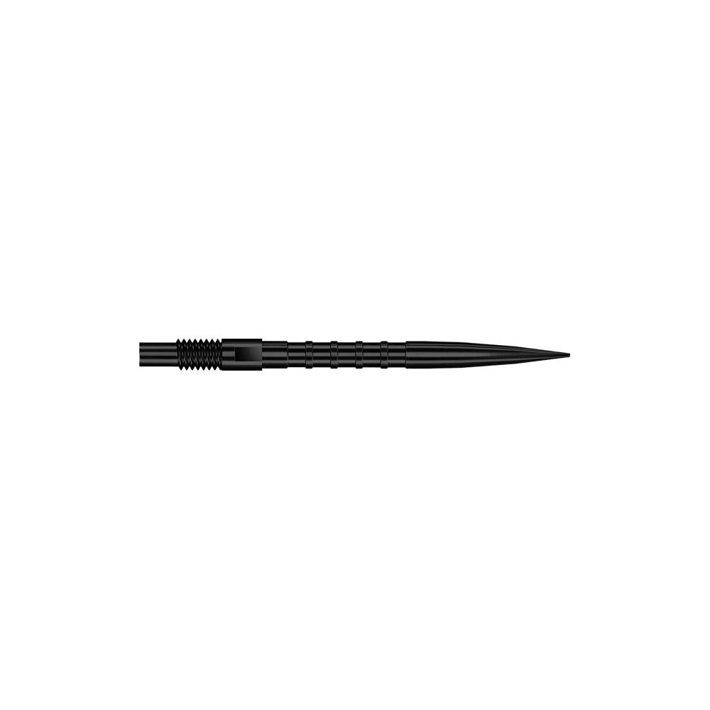 Harrows Quick Point Heavy Metal Dart Tips - Black Gezeigt wird QP33164 Harrows Quick Point HeavyMetalGrip Dartspitzen Schwarz 26mm. Es sind schwarze Dartspitzen mit besonderem Grip-Design.