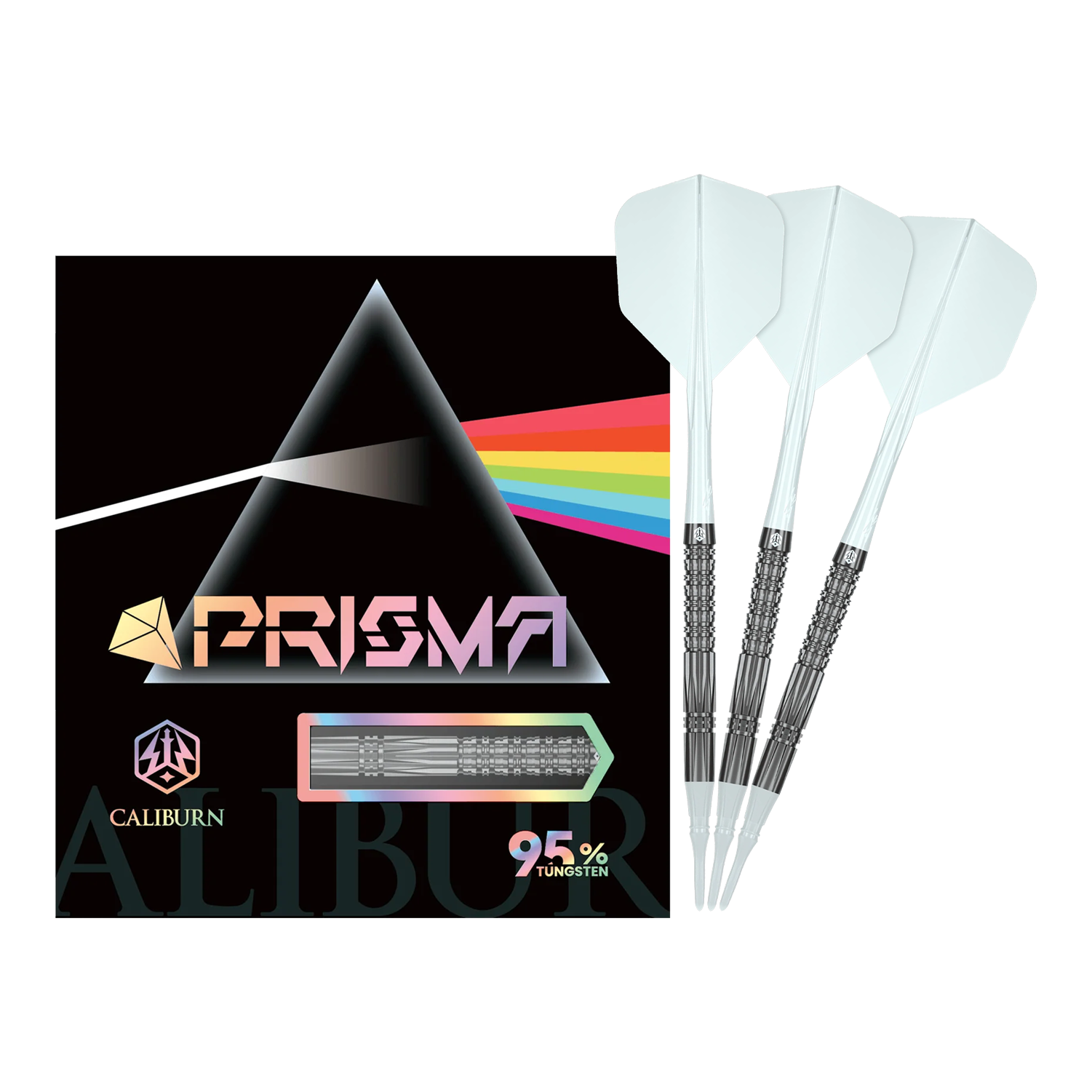 Hier sieht man die Caliburn Prisma P2 Softdarts mit einem Gewicht von 20g. Sie sind ideal für alle, die Wert auf hochwertige Darts legen.