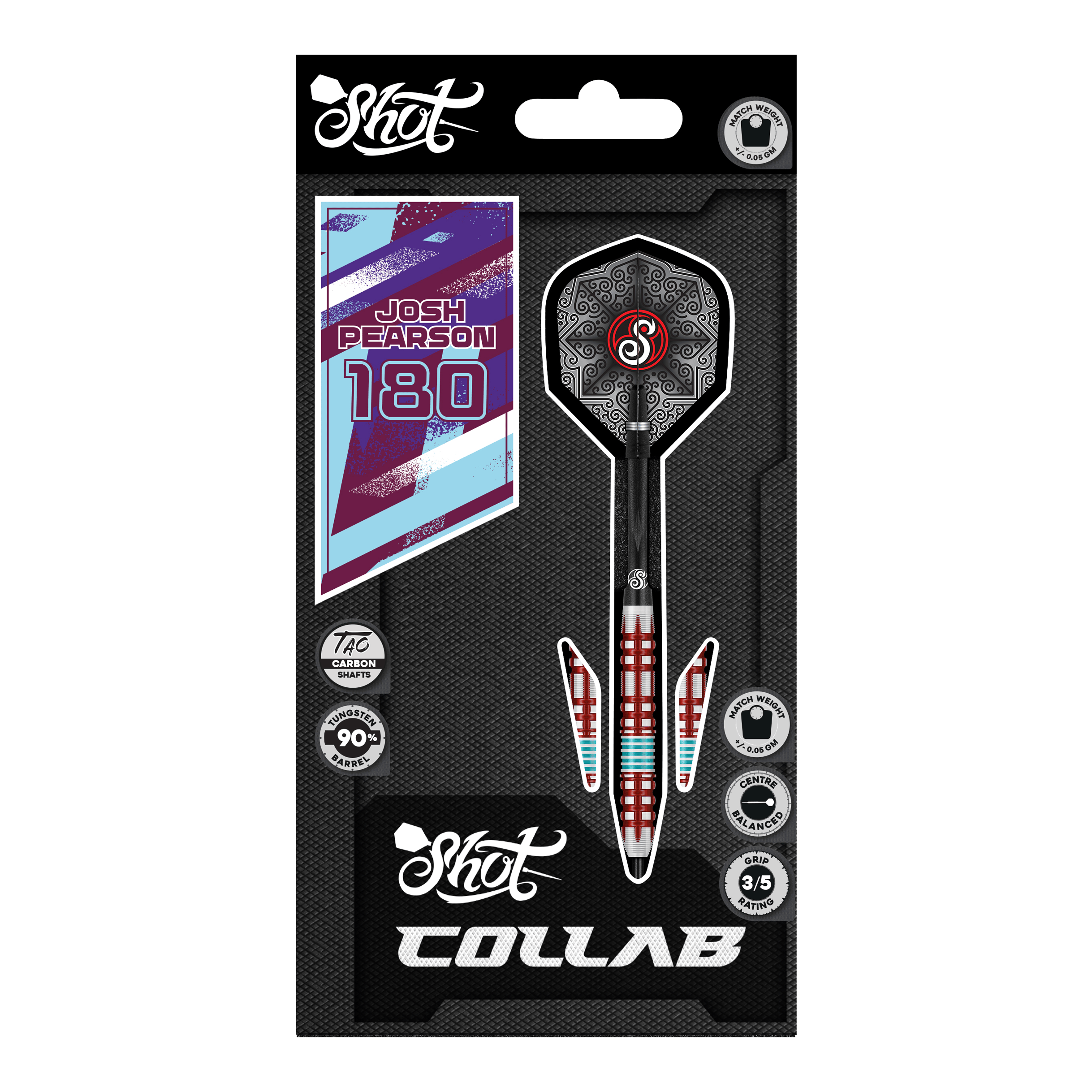 Shot Collab Pro Series Josh Pearson Steeldarts - 23g Auf dem Foto sind die Shot Collab Pro Series Josh Pearson Steeldarts - 23g zu sehen. Sie eignen sich ideal für professionelle Dartspieler.