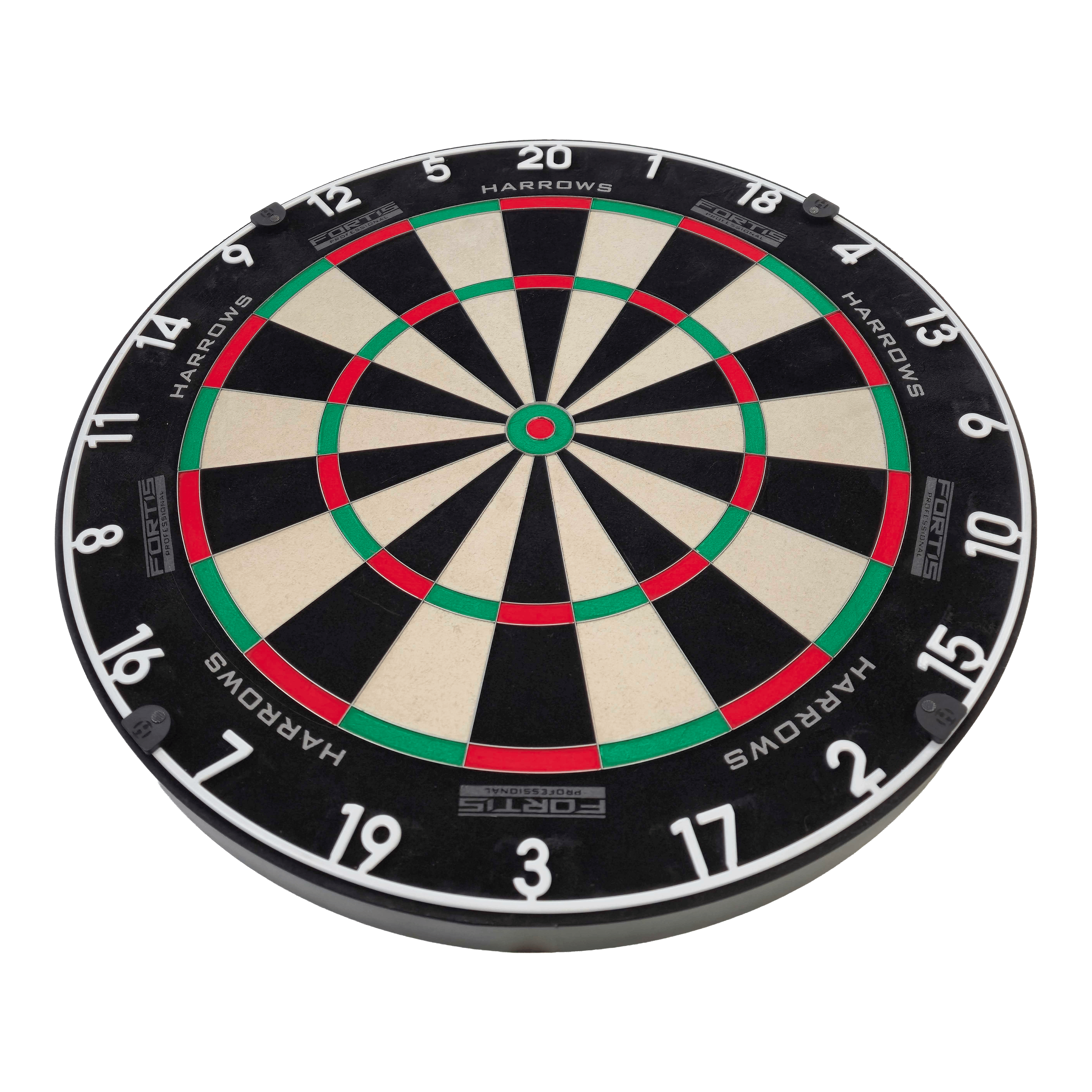 Das Bild zeigt das Harrows Fortis Steeldartboard in einer Nahaufnahme. Die Dartscheibe ist für höchste Ansprüche entwickelt.