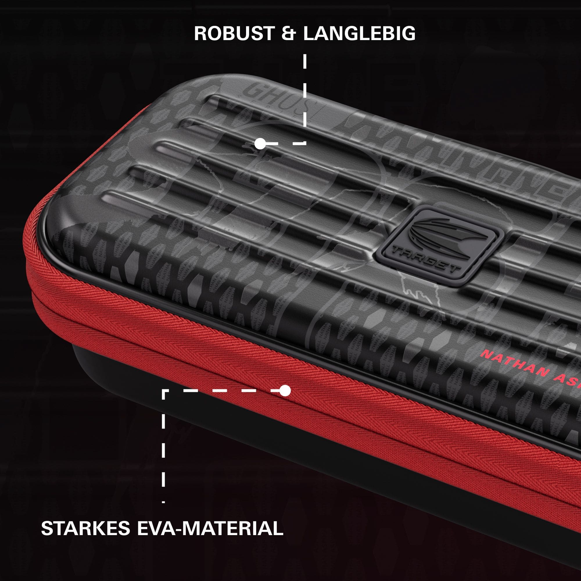 Takoma Ghost Series Nathan Aspinall dart case Das Bild zeigt das Dartcase der Takoma Ghost Series Nathan Aspinall. Es handelt sich um ein spezielles Dartcase für Dartzubehör.