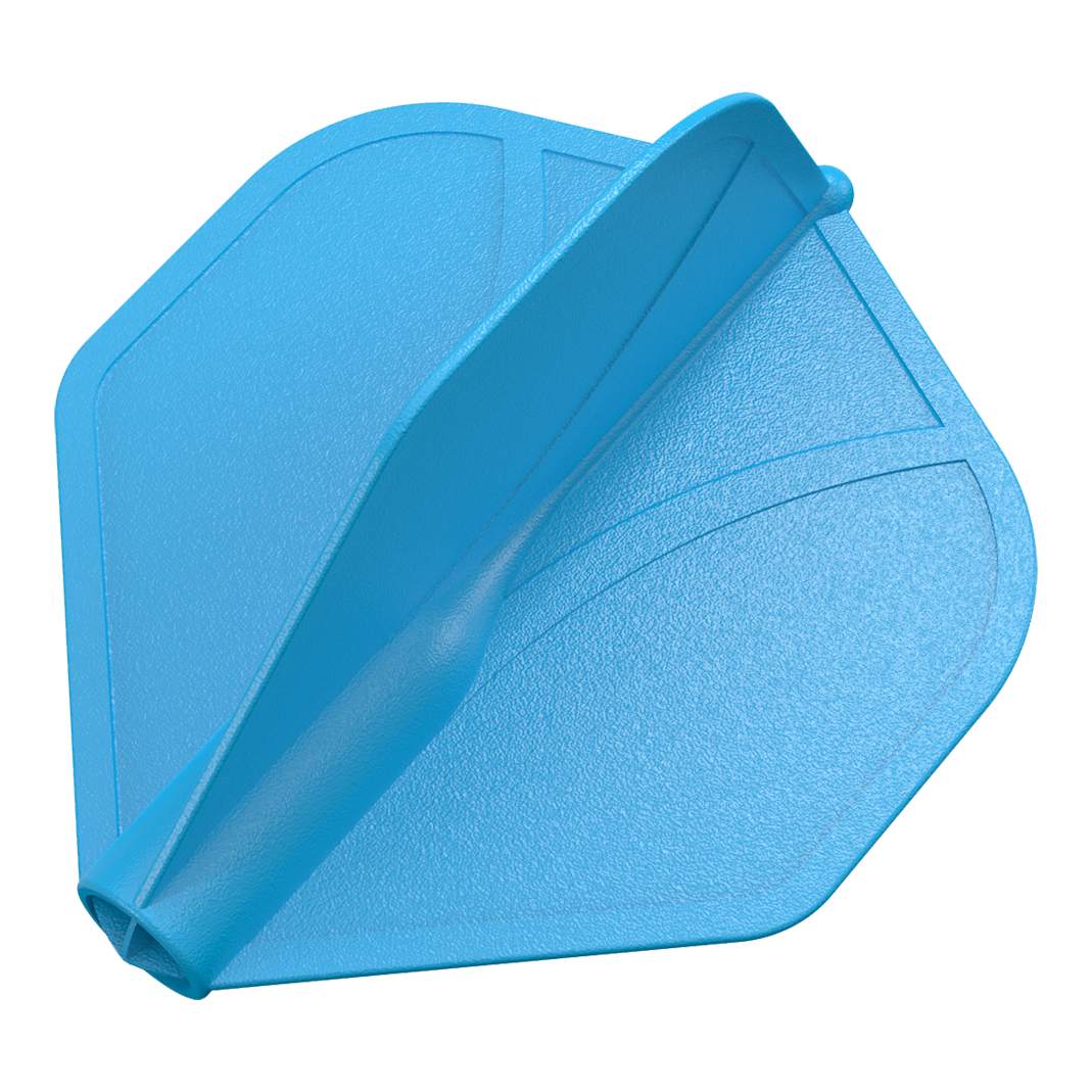 Das Bild zeigt ein blaues Dartflügel-Set mit strukturierter Oberfläche. Die Flügel sind in einer aerodynamischen Form modelliert.