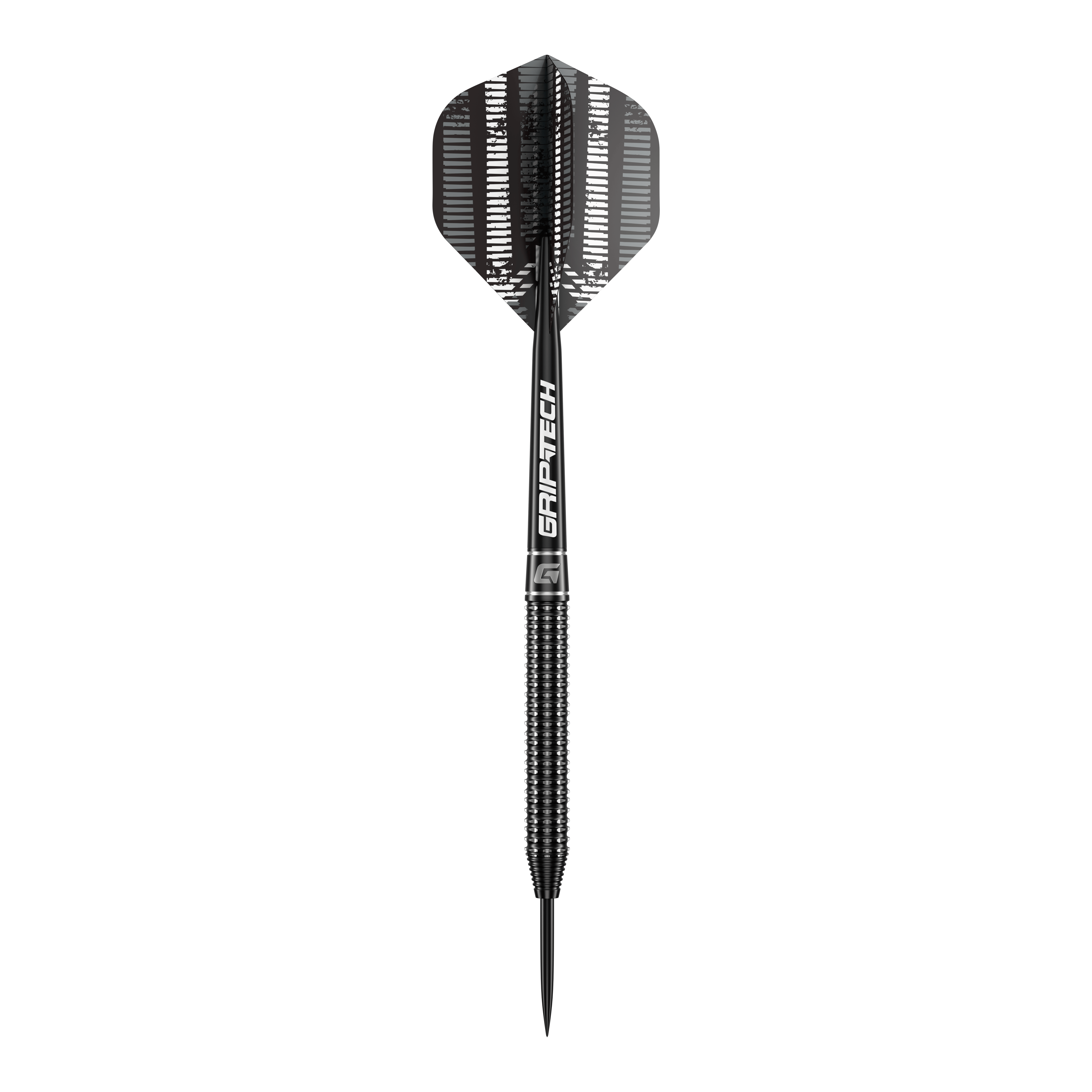 GOAT Sprocket Tungsten Steel Darts Das Bild zeigt einen einzelnen GOAT Sprocket Tungsten Steeldart. Der Dart hat ein modernes, schwarzes Design mit dem Schriftzug "GRIPTECH" auf dem Schaft.