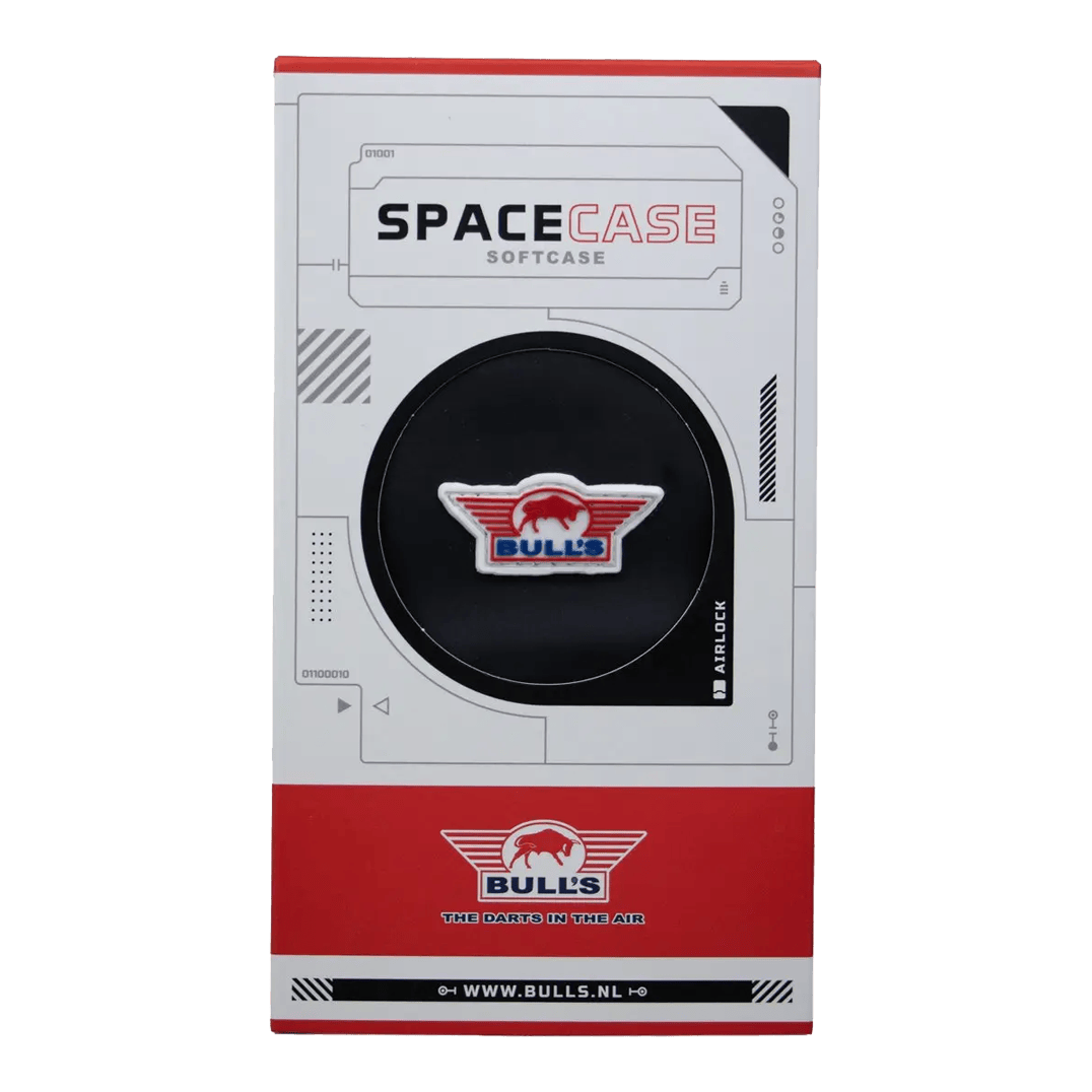 Bulls NL Spacecase Softcase Black-Red Das Bild zeigt das Produkt Bulls NL Spacecase Softcase in Schwarz-Rot. Es handelt sich um ein Softdart-Case für Dartpfeile und Zubehör.