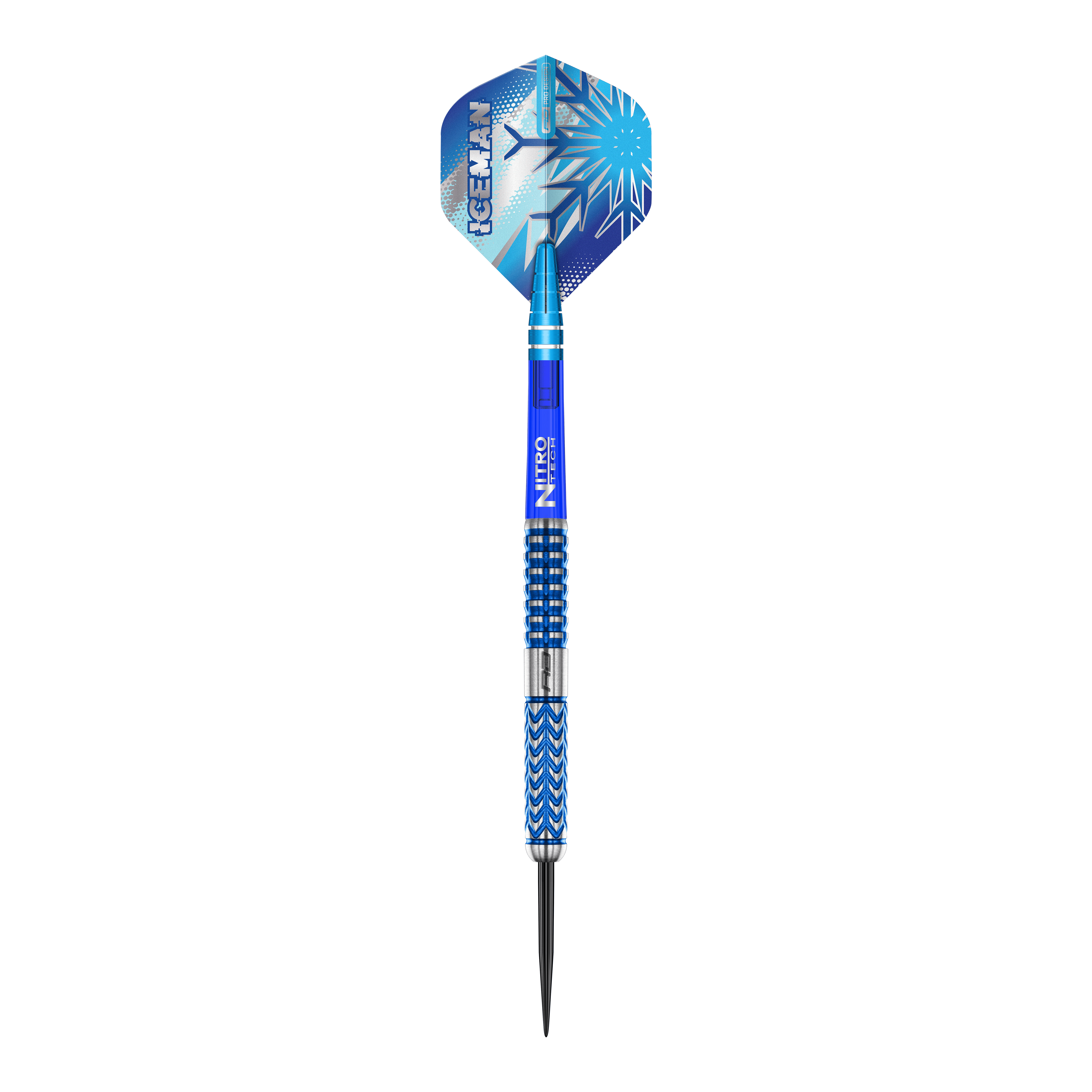 Red Dragon Gerwyn Price Glacier steel darts Das Bild zeigt einen Red Dragon Gerwyn Price Glacier Steeldart. Der Dart ist überwiegend blau und silbern mit einem eisigen, modernen Design.