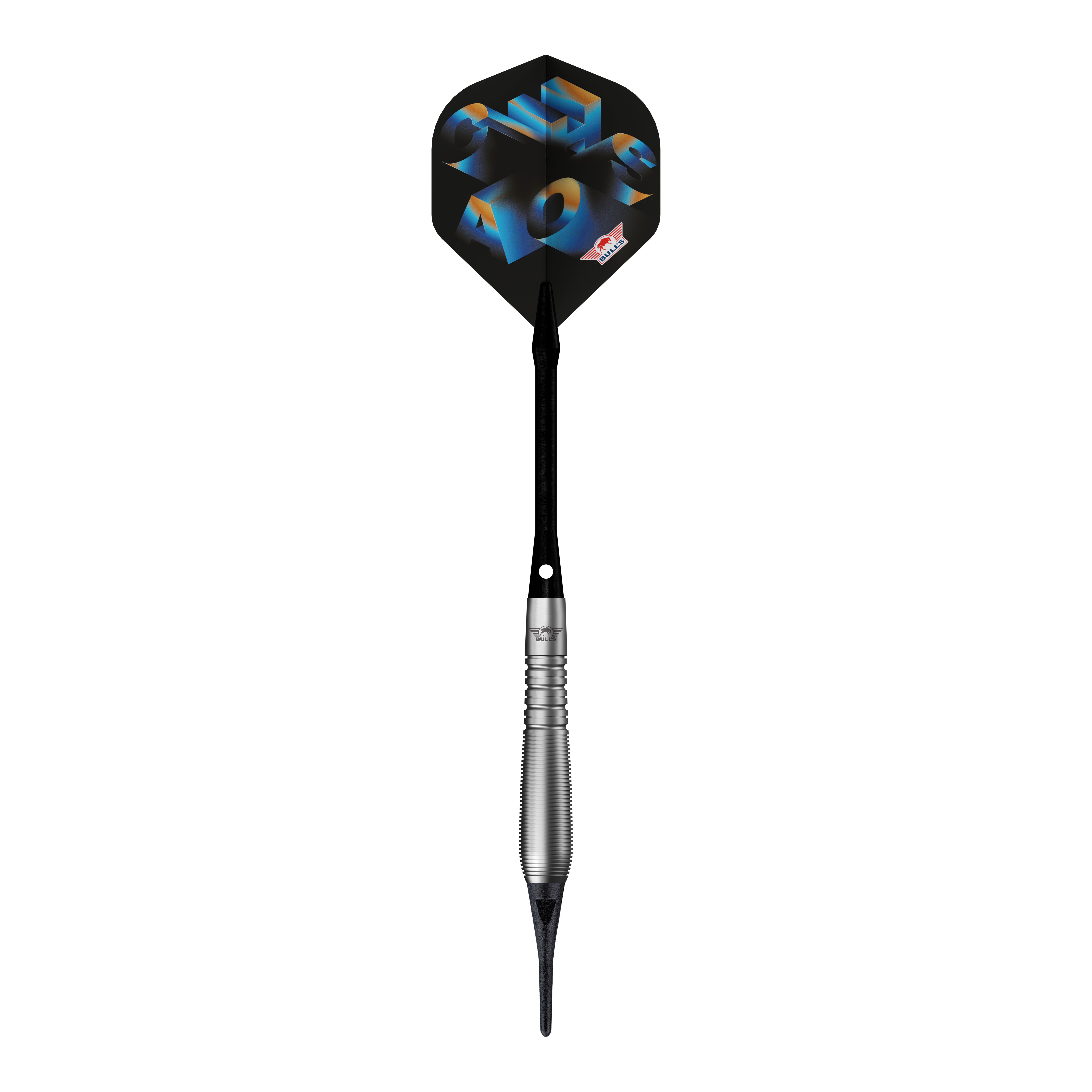 Das Bild zeigt Bulls NL Chaos Blue Softdarts mit einem Gewicht von 19g. Die blauen Softdarts sind für Präzisionswürfe entwickelt.