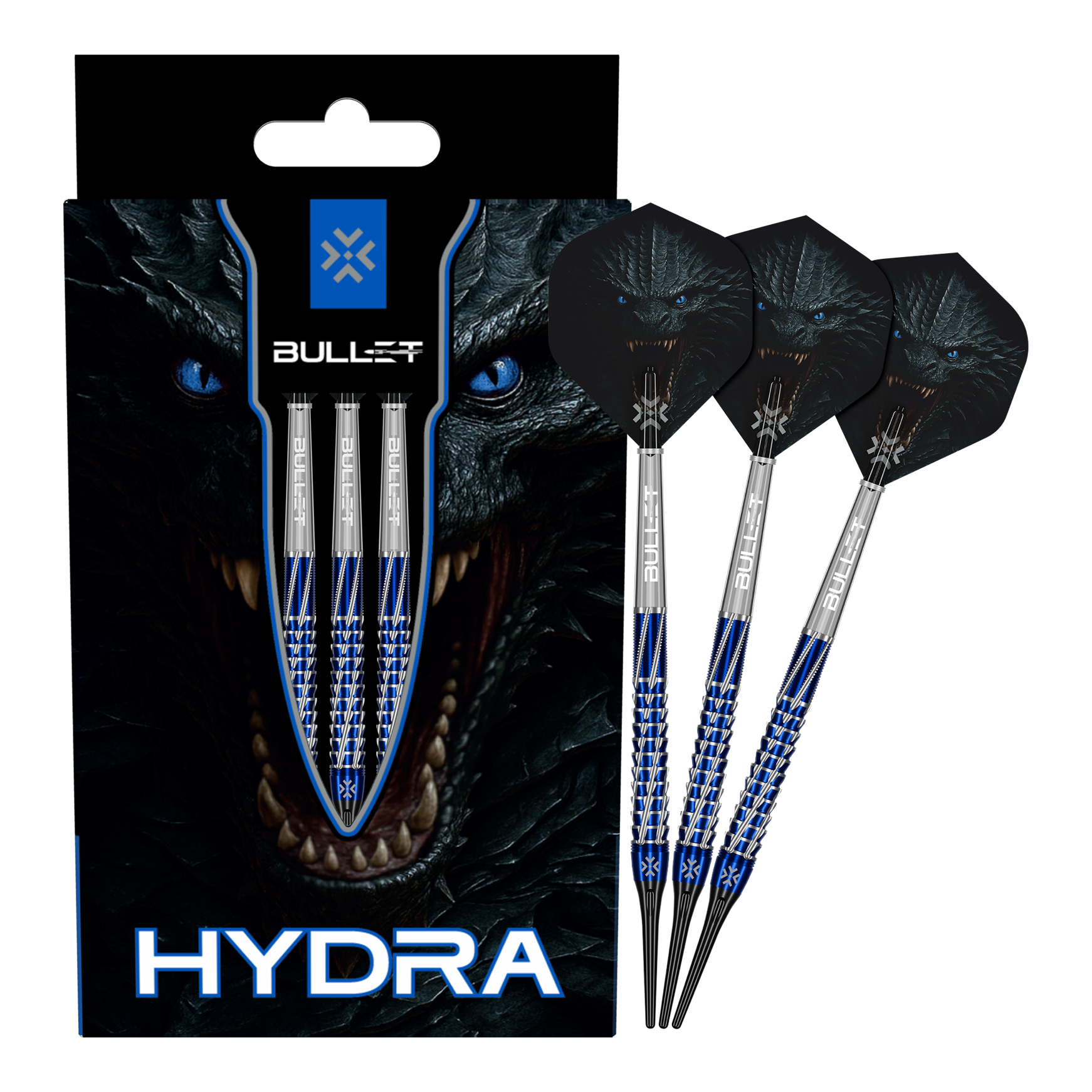 Bullet Hydra Softdarts - 20g Darts werden vollständig und aus mehreren Winkeln gezeigt. Das Bild vermittelt einen vollständigen Eindruck des gesamten Produkts.