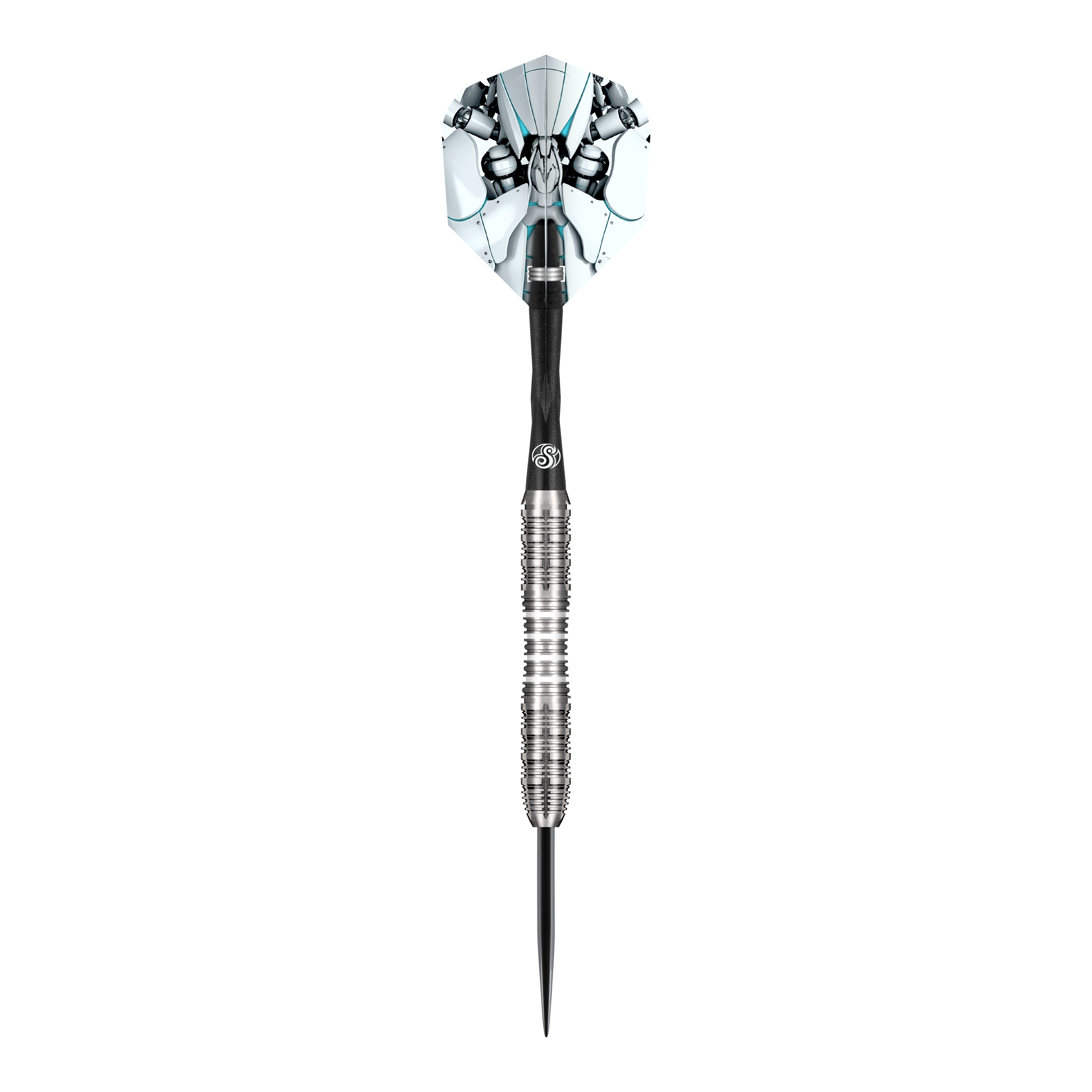Abgebildet sind die Shot AI Scorpula Steeldarts. Diese Darts sind für Präzision und Stil bekannt.
