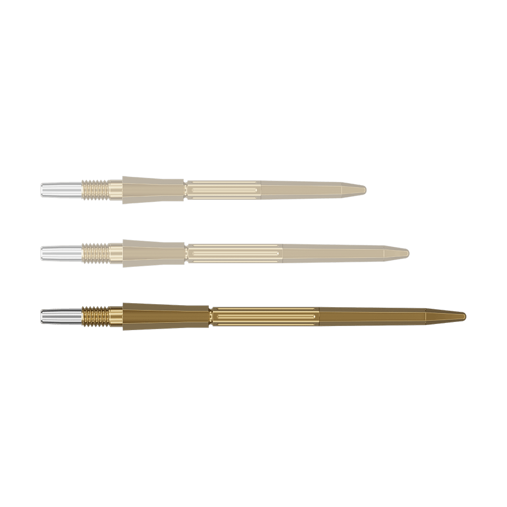 Target Elysian Archetype 43 Swiss Point Steel Dart Tips - Gold Das Bild zeigt eine goldene Dartspitze in der Länge 42 mm. Die Dartspitze ist von Target Elysian Archetype 43 SwissPoint.