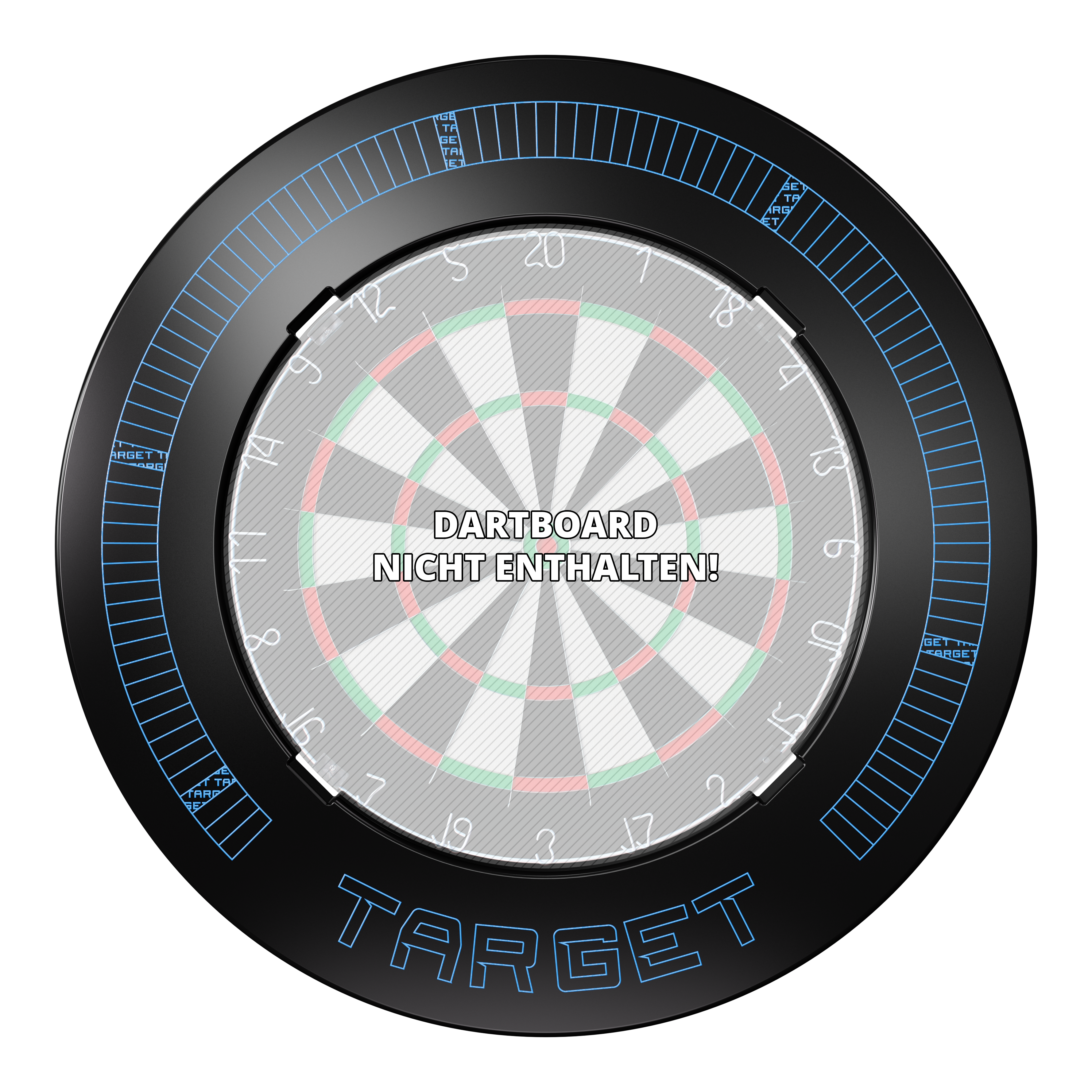 Target Corona Vision Notched Dartboard Surround with Lighting Das Target Corona Vision Notched Dartboard Surround mit Beleuchtung ist auf dem Bild zu sehen. Die Lichtleiste ist abgebildet.