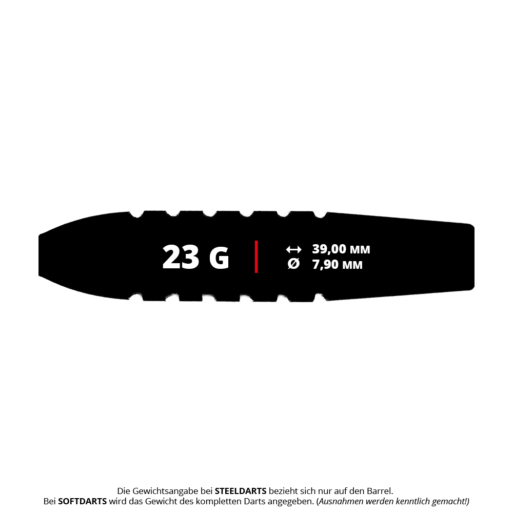 Zu sehen sind die McDart Void 2 Steeldart-Barrels - 23g. Dies ist ein Set aus Dart-Barrels mit besonderem Design.