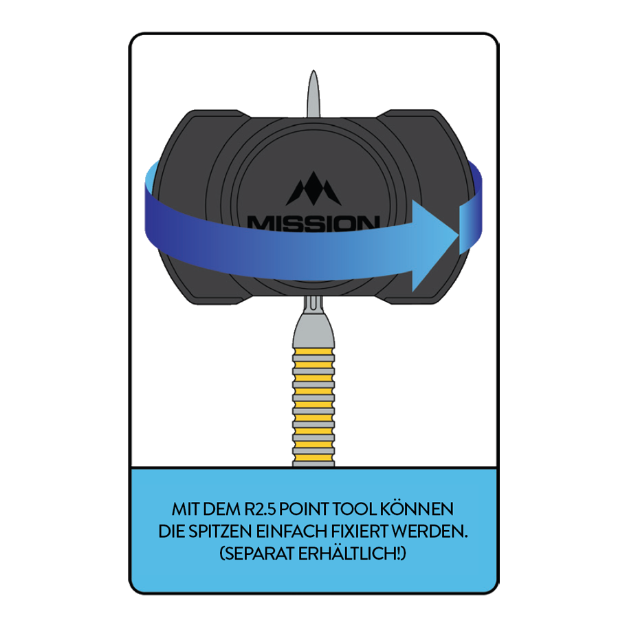 Hier ist das Mission R2.5 Rapid Point Tool abgebildet. Es unterstützt den Spieler beim Wechseln der Dartspitzen.