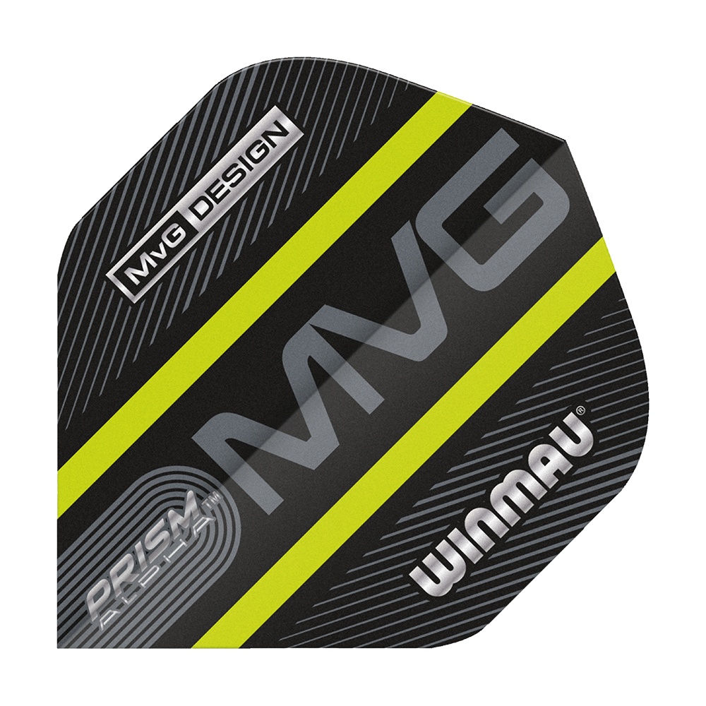 6915-188_Winmau_Prism_Alpha_MvG_Green_Standard_Flights_1CXkEgtQGbbuIi Winmau Prism Alpha MvG Green Standard Flights mit auffälligem Design. Die Flights sind im Set angeordnet.