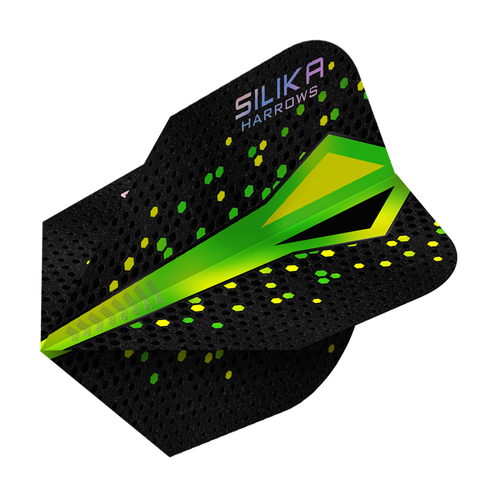 Harrows Silika Colorshift Tough Crystalline Coating Green No6 Flights Hier werden die Harrows Silika Colourshift Tough Crystalline Coating No6 Flights gezeigt. Das Produkt weist eine markante Optik auf.