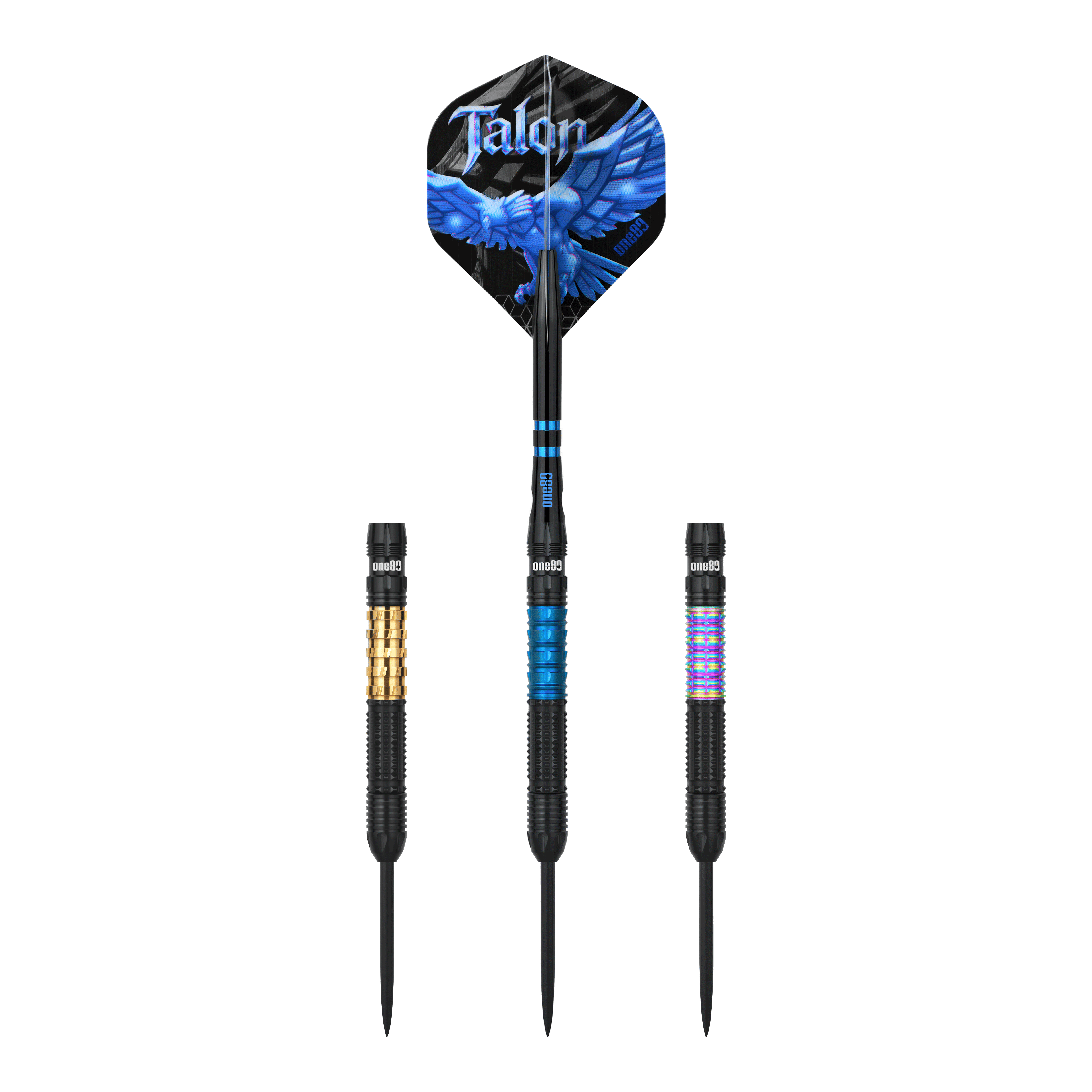 One80 Talon T1 steel darts Dieses Bild zeigt die One80 Talon Steeldarts. Die Darts sind für anspruchsvolle Spieler geeignet.