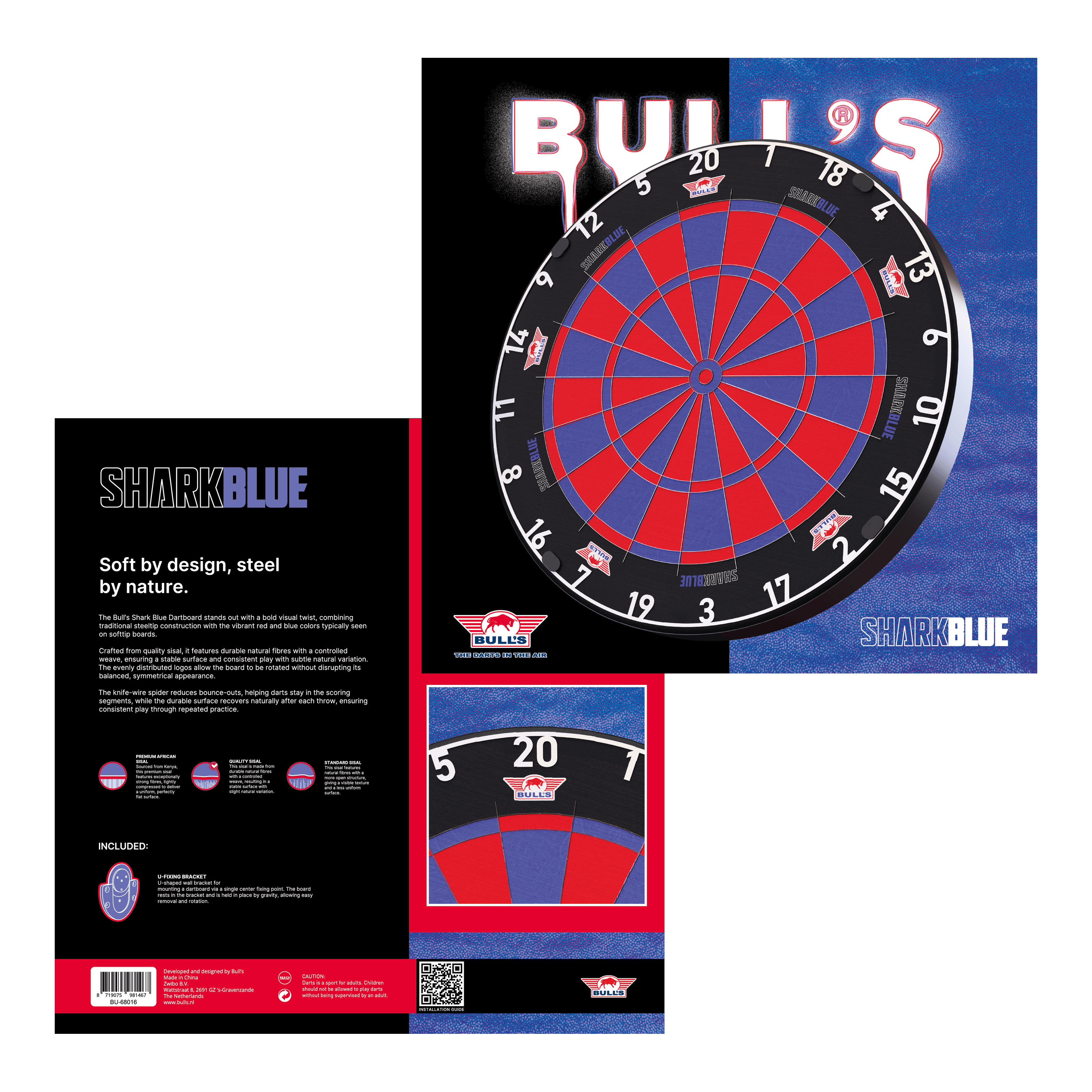 Bulls NL Shark Blue Pro steel dartboard