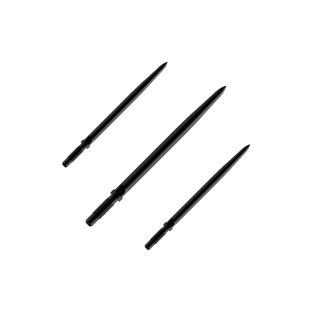 Bulls NL Convertible Point Dart Tips - Smooth - Black Das Bild zeigt einen Artikel mit dem Namen BU57700_BullsNL_Convertible_Points_Smooth_Schwarz_32mm_1Set. Es handelt sich vermutlich um einen Satz schwarzer, glatter Dartspitzen mit einer Länge von 32 mm.