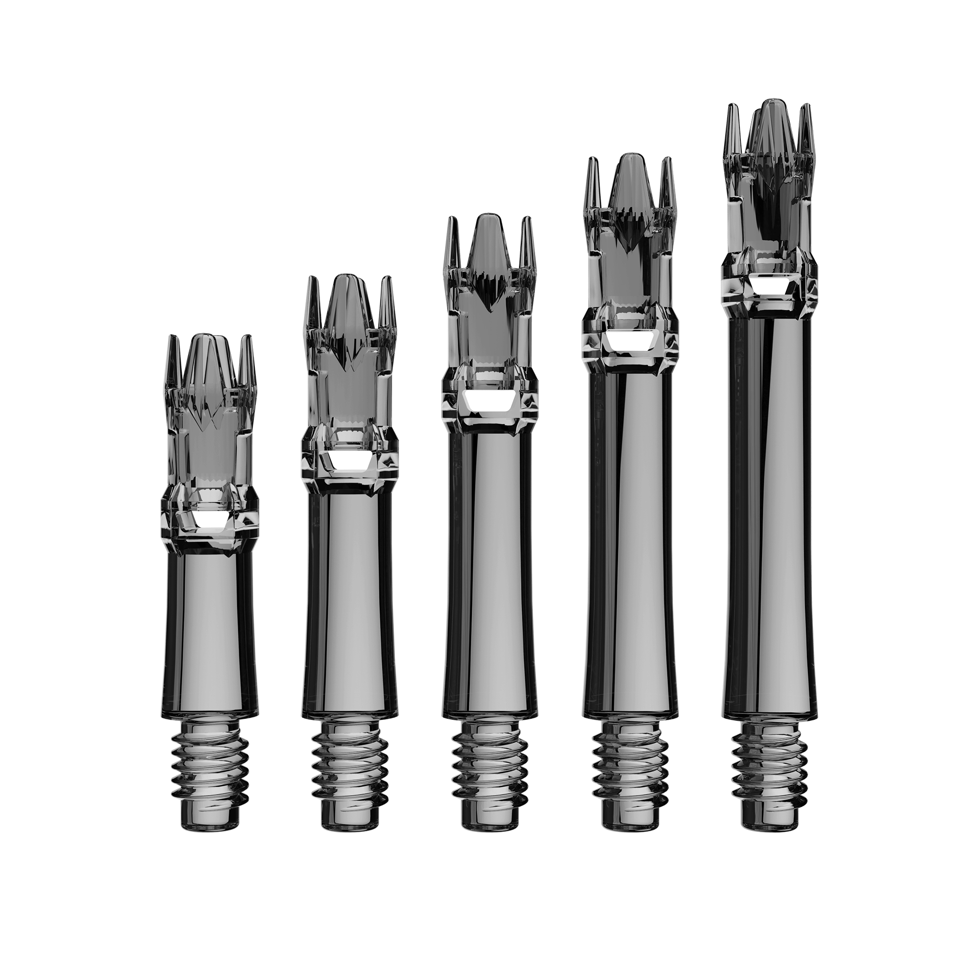 Abgebildet sind die L-Style L-System Ersatzshafts in Clear Black. Diese Schäfte dienen als Ersatzteile für Dartpfeile.
