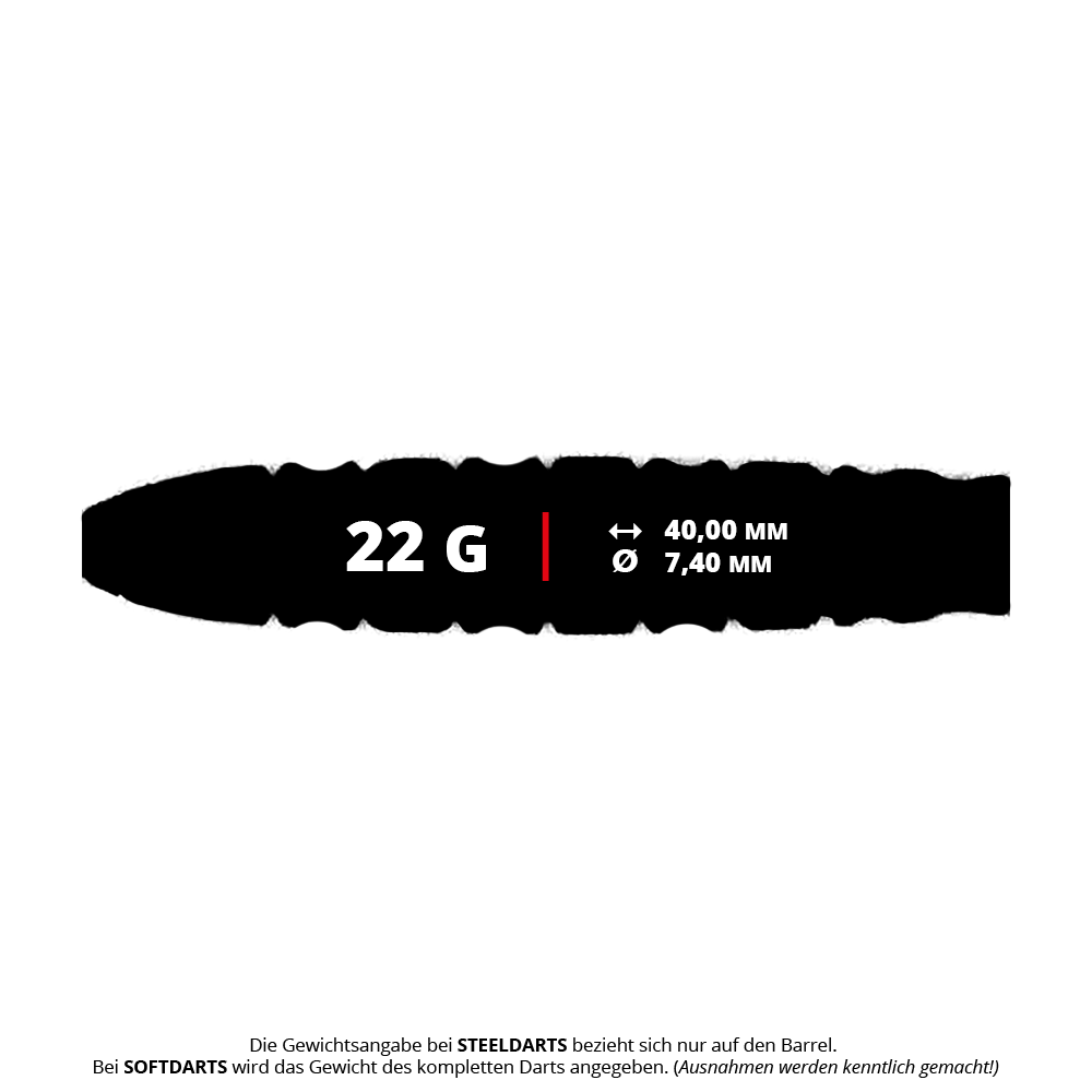 Caliburn Wolfpack W5 Steeldarts - 22g werden dargestellt. Es handelt sich um hochwertige Steeldarts mit 22 Gramm Gewicht.