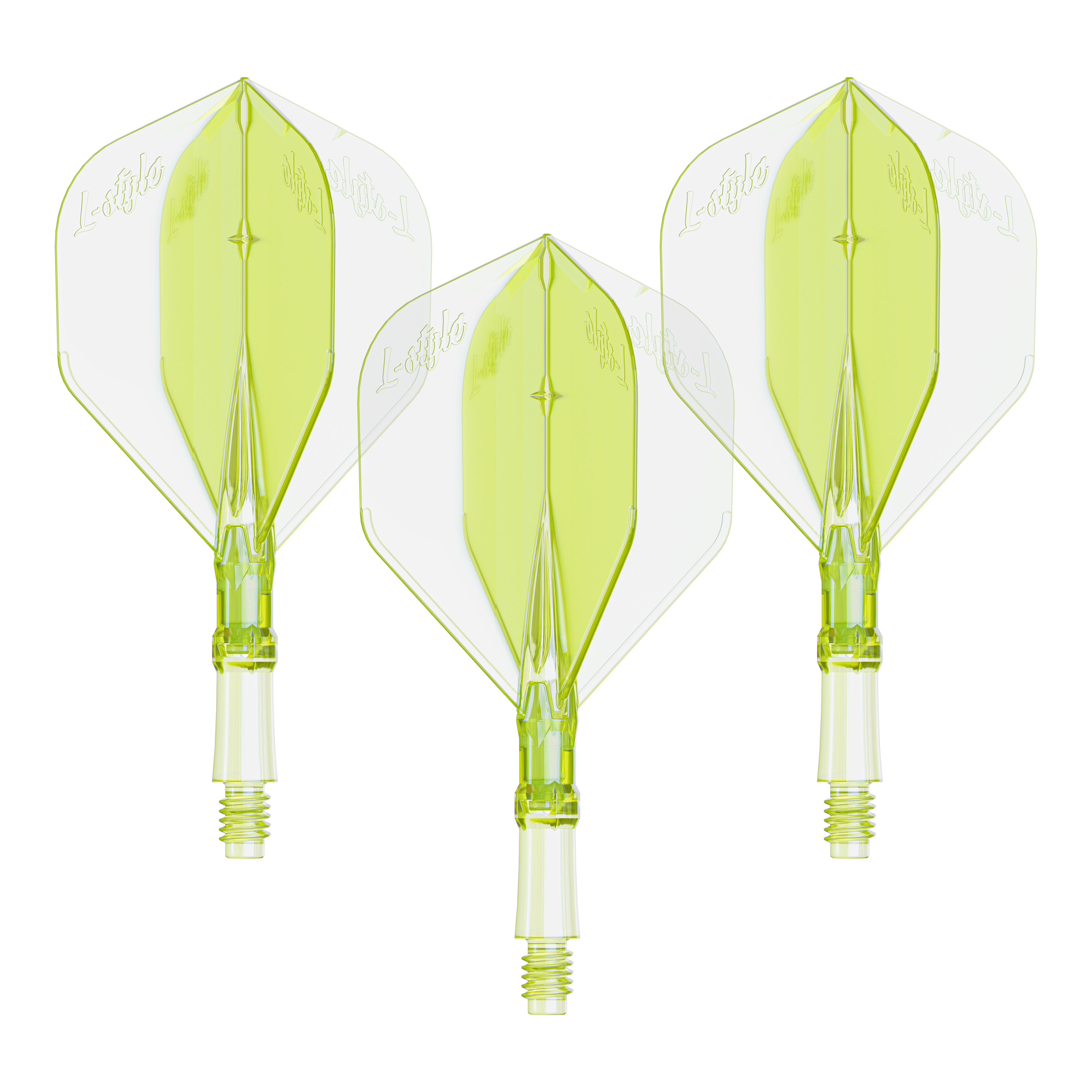 L-Style L-Sytem Flights - Neon Yellow Das Bild zeigt ein Set von Flights für Dartpfeile in Neon-Gelb, kleine Größe. Geeignet für das L-Style L-System.