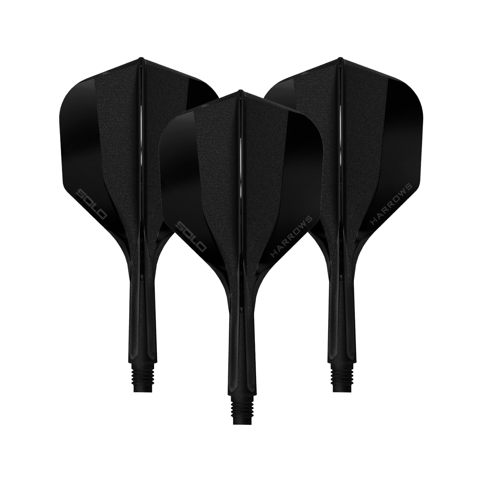 Hier sieht man ein Harrows Solo No6 Flight Shaft System in Schwarz, 20mm, 1 Set. Das Produkt wird aus der Seitenperspektive gezeigt.