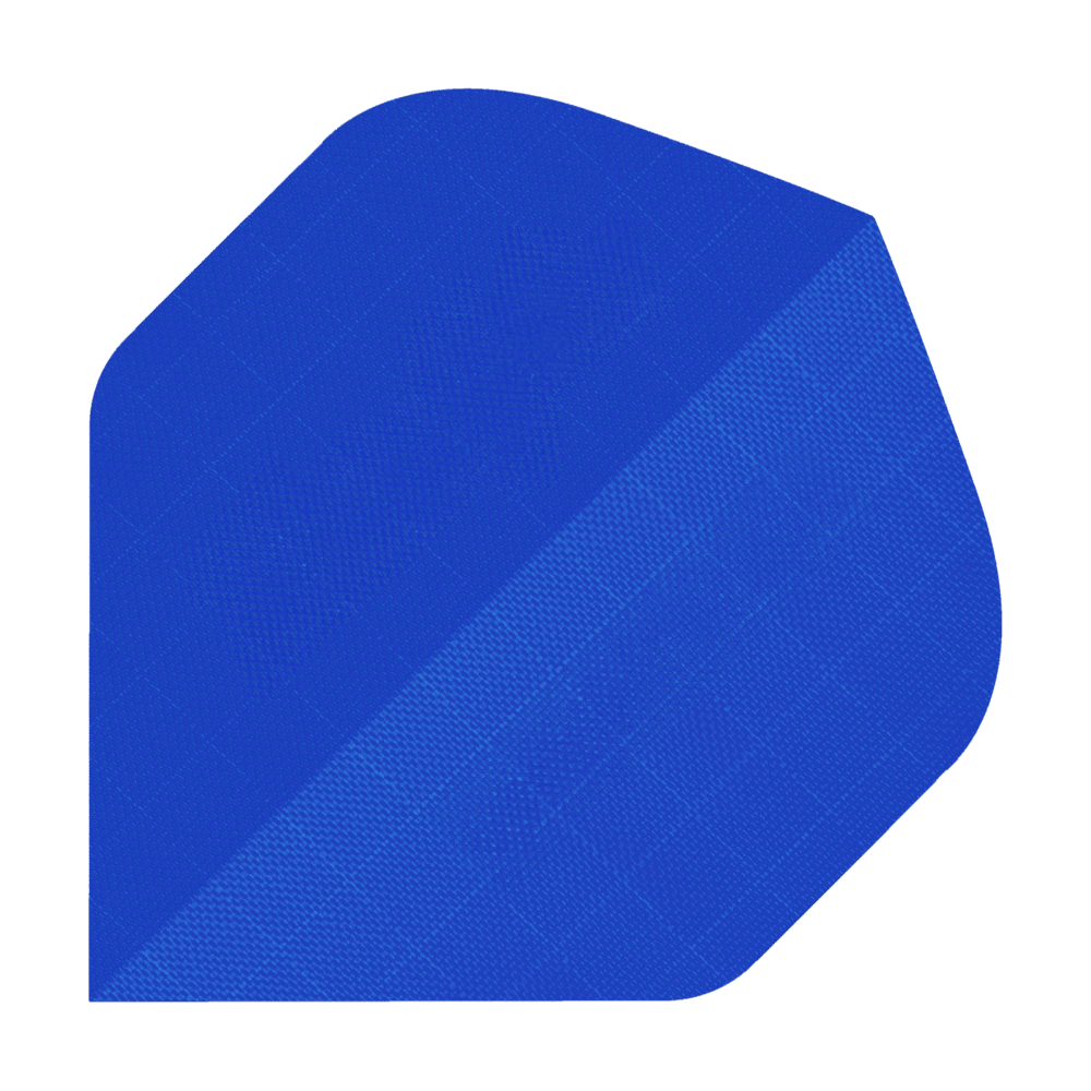 Nylon Fabric Flights - Standard - BLUE Das Bild zeigt ein blaues Stück Nylon-Stoff in der Form eines Dart-Flights. Die Oberfläche hat eine feine, strukturierte Musterung.