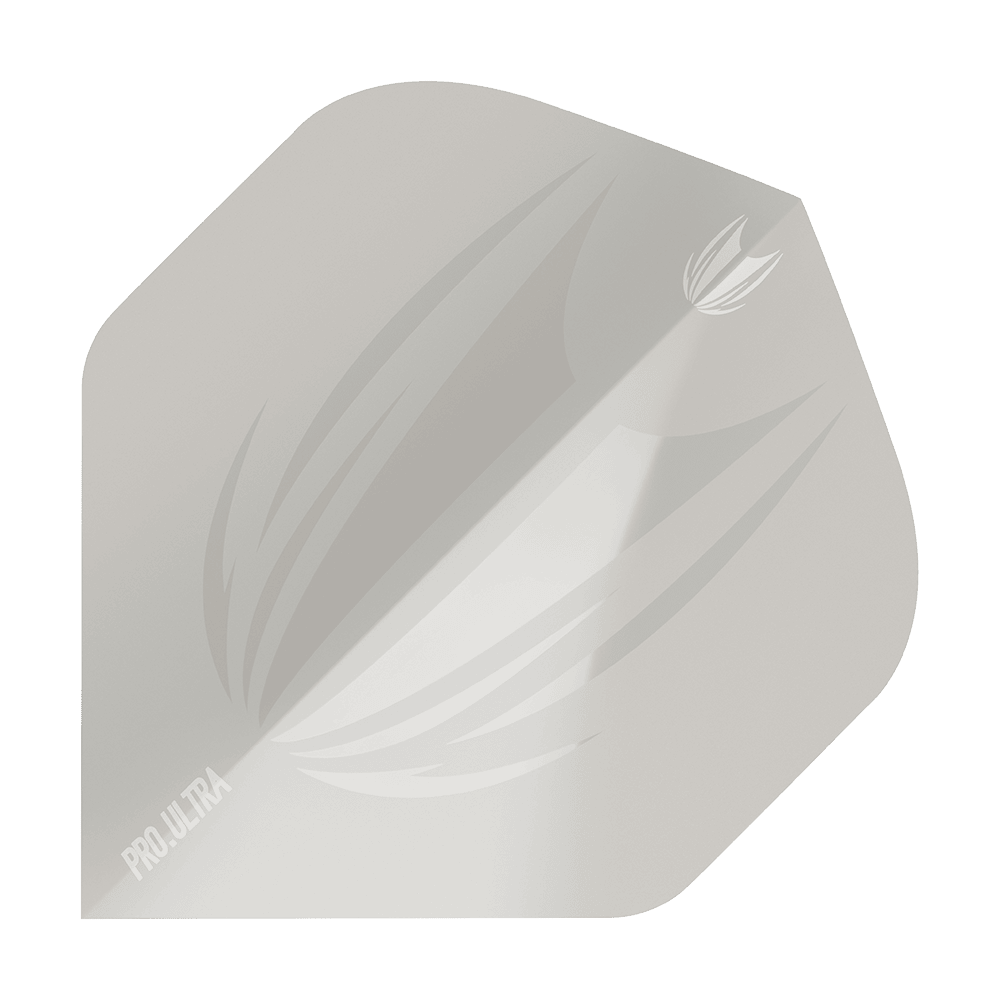TG416_Target_ProUltra_ID_Grey_No2_Standard_Flights_1 Das Bild zeigt das Produkt "Target ProUltra ID Grey No2 Standard Flights". Es handelt sich um ein graues Dartflight mit einem dezenten Muster und dem Schriftzug "PRO.ULTRA" in der Ecke.