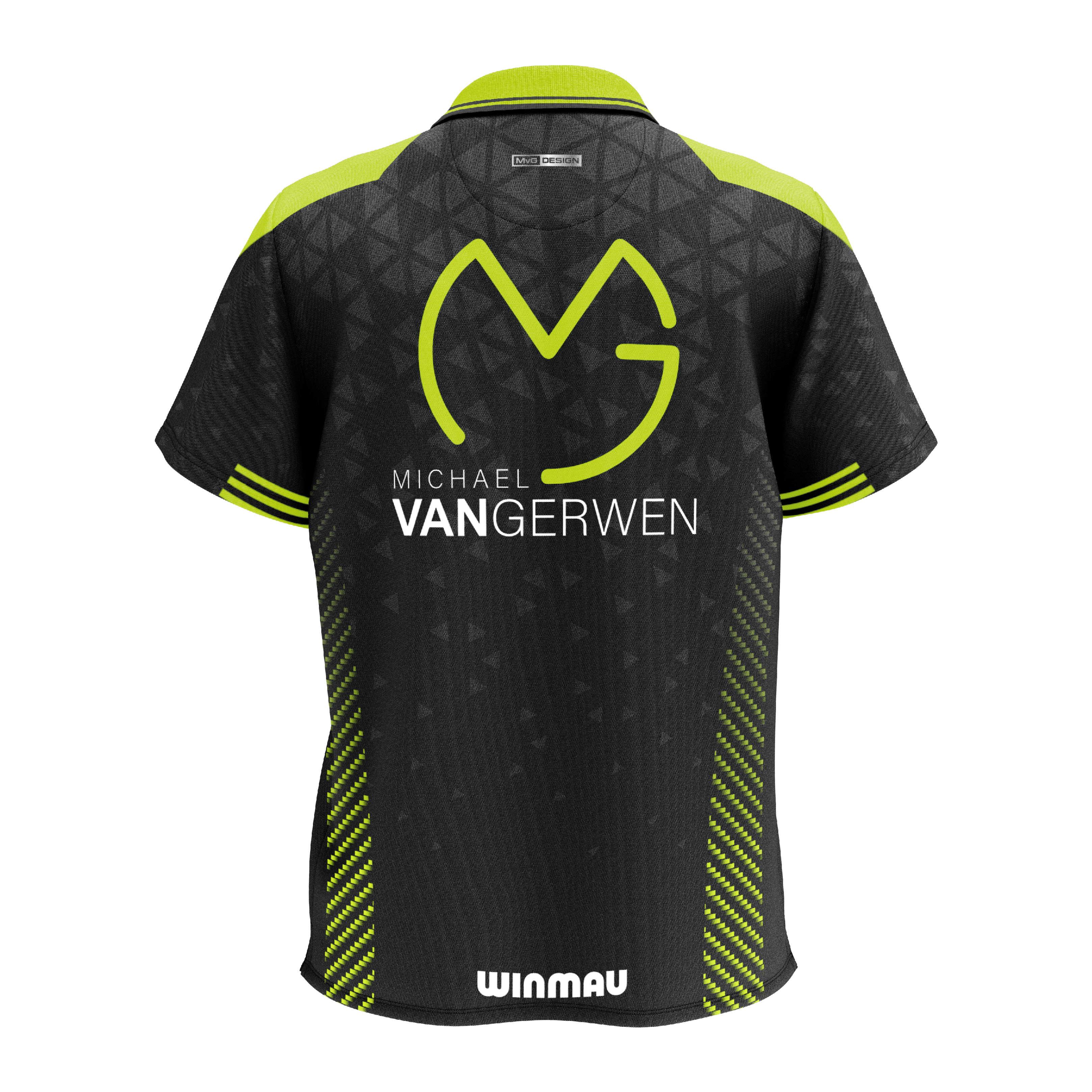 Winmau Michael Van Gerwen Stage polo shirt Das Bild zeigt das Winmau Michael Van Gerwen Stage Poloshirt. Es ist ein Poloshirt im Design von Michael Van Gerwen.