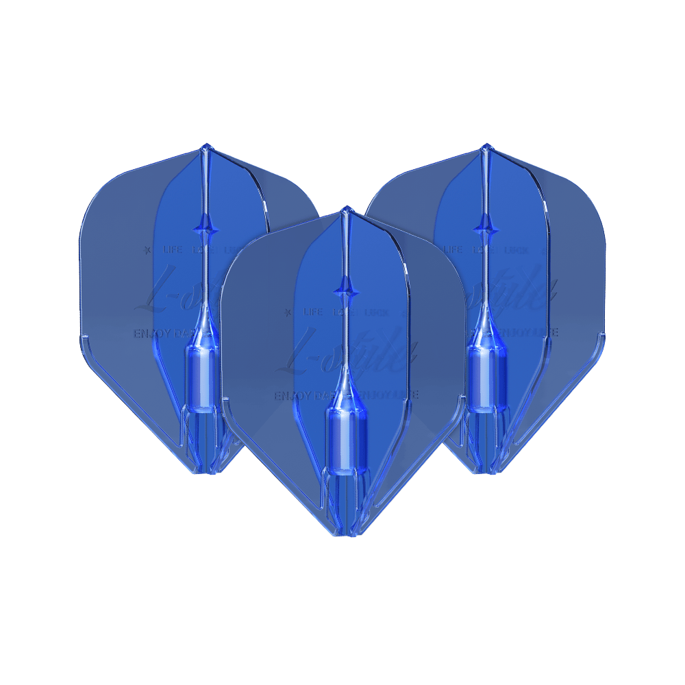 L-Style Fantom L1EZ Flights Blue Das Bild zeigt drei blaue L-Style Fantom L1EZ Flights. Sie sind für den Gebrauch bei Dartpfeilen gedacht.