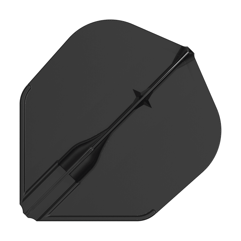 L-L-Style3EZ Flights Das Bild zeigt ein schwarzes Dart-Flight in Standardform. Es hat ein schlichtes, einfarbiges Design ohne weitere Muster.