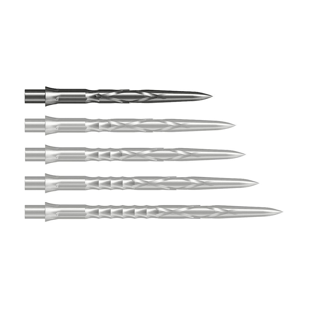Caliburn System steel dart tips - HAN G2 - Silver Abgebildet ist eine silberne Steeldartspitze vom Typ Caliburn Evo System HAN G2 in 28 mm Länge. Sie eignet sich für den Einsatz bei Steeldarts.