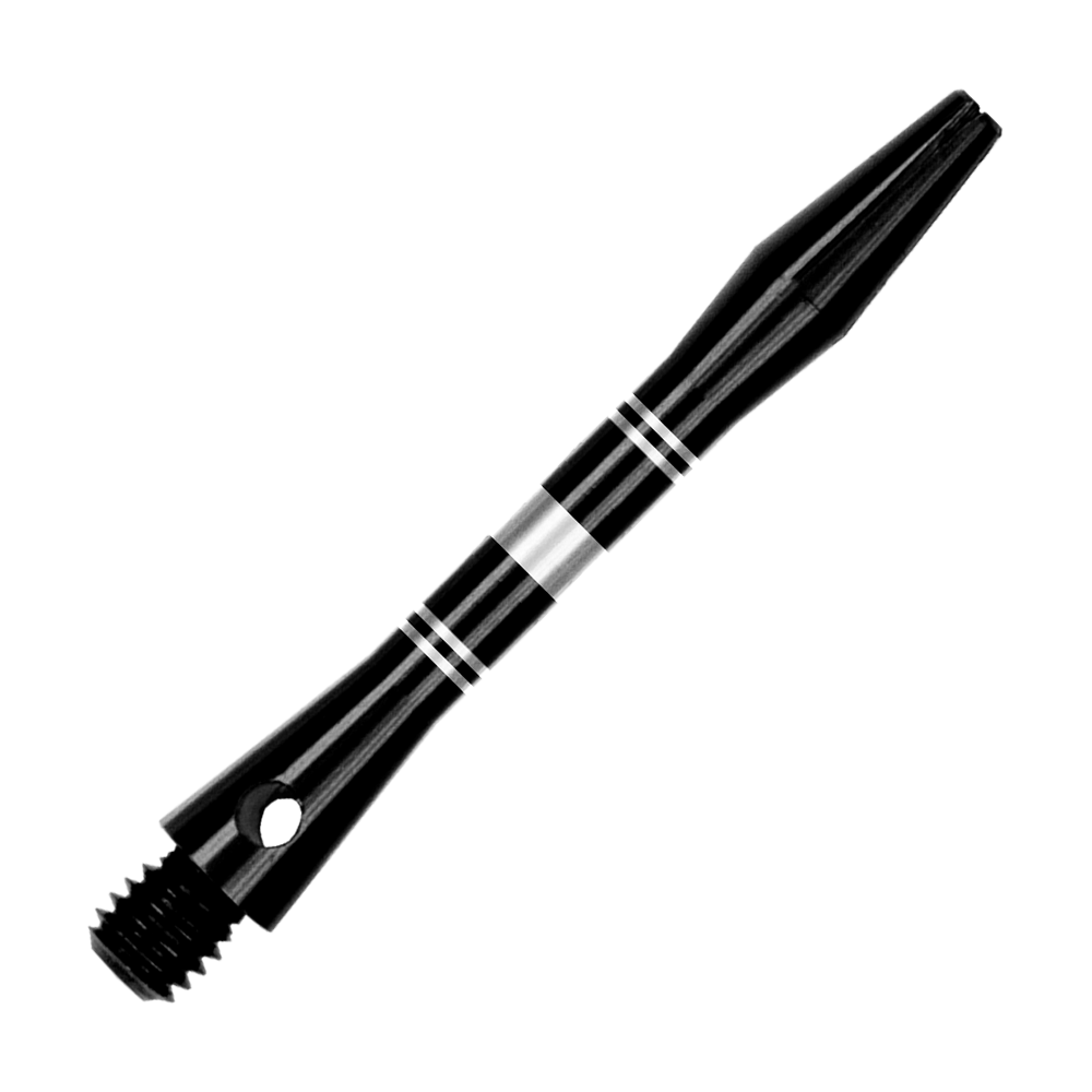 Auf dem Bild sind Aluminium Shafts in Schwarz und Silber zu sehen. Das Produkt wird aus einer anderen Perspektive gezeigt.