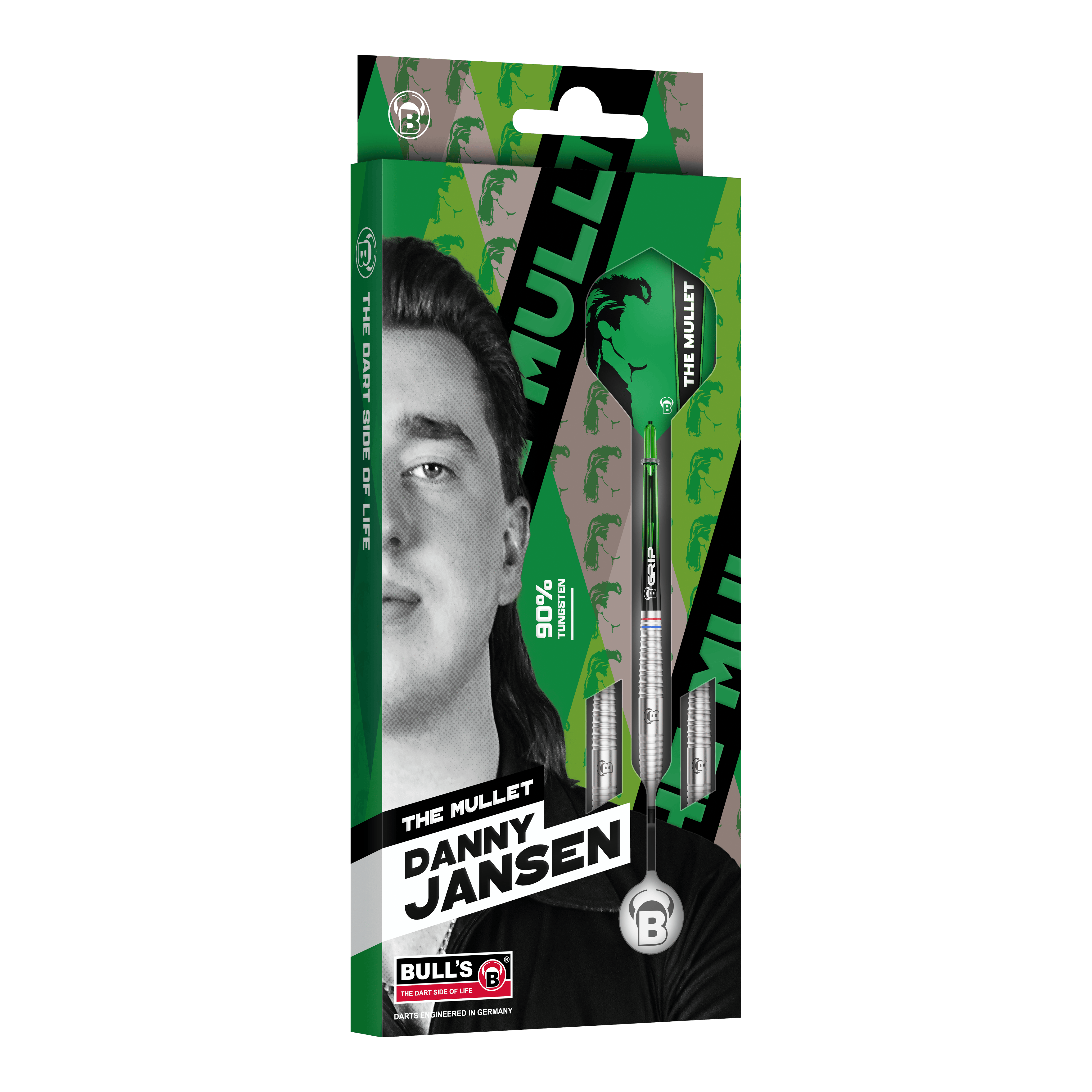 Hier ist der Bulls Danny Jansen Softdart mit 20g Gewicht abgebildet. Das Produkt eignet sich für professionelle Softdartspiele.