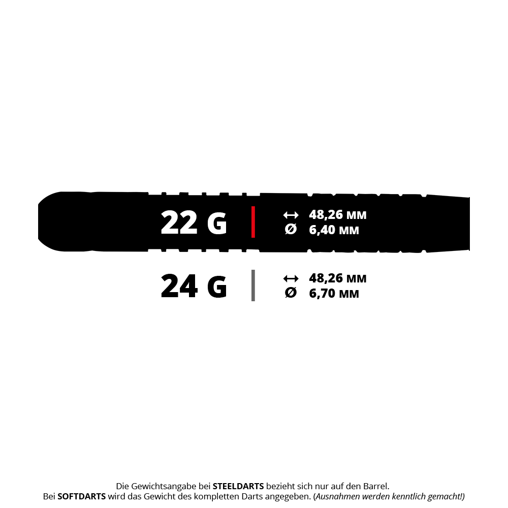 Das Bild zeigt einen Steeldartpfeil aus der Winmau Mike Maloney Serie mit 22 Gramm. Der Pfeil liegt auf weißem Hintergrund.