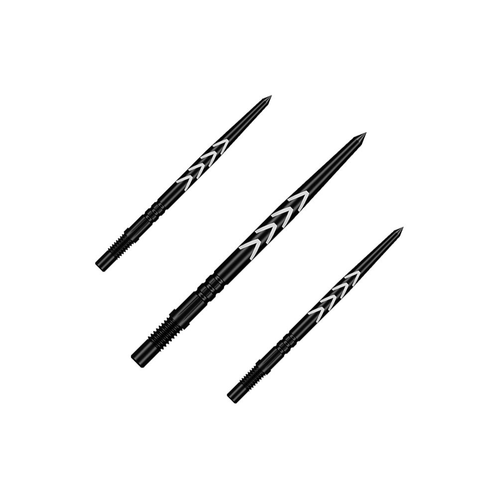 Shot Turbo Points Dart Tips Michael Smith - Black Das Bild zeigt ein Set mit mehreren schwarzen Dartspitzen. Diese Spitzen sind für Steeldarts geeignet.