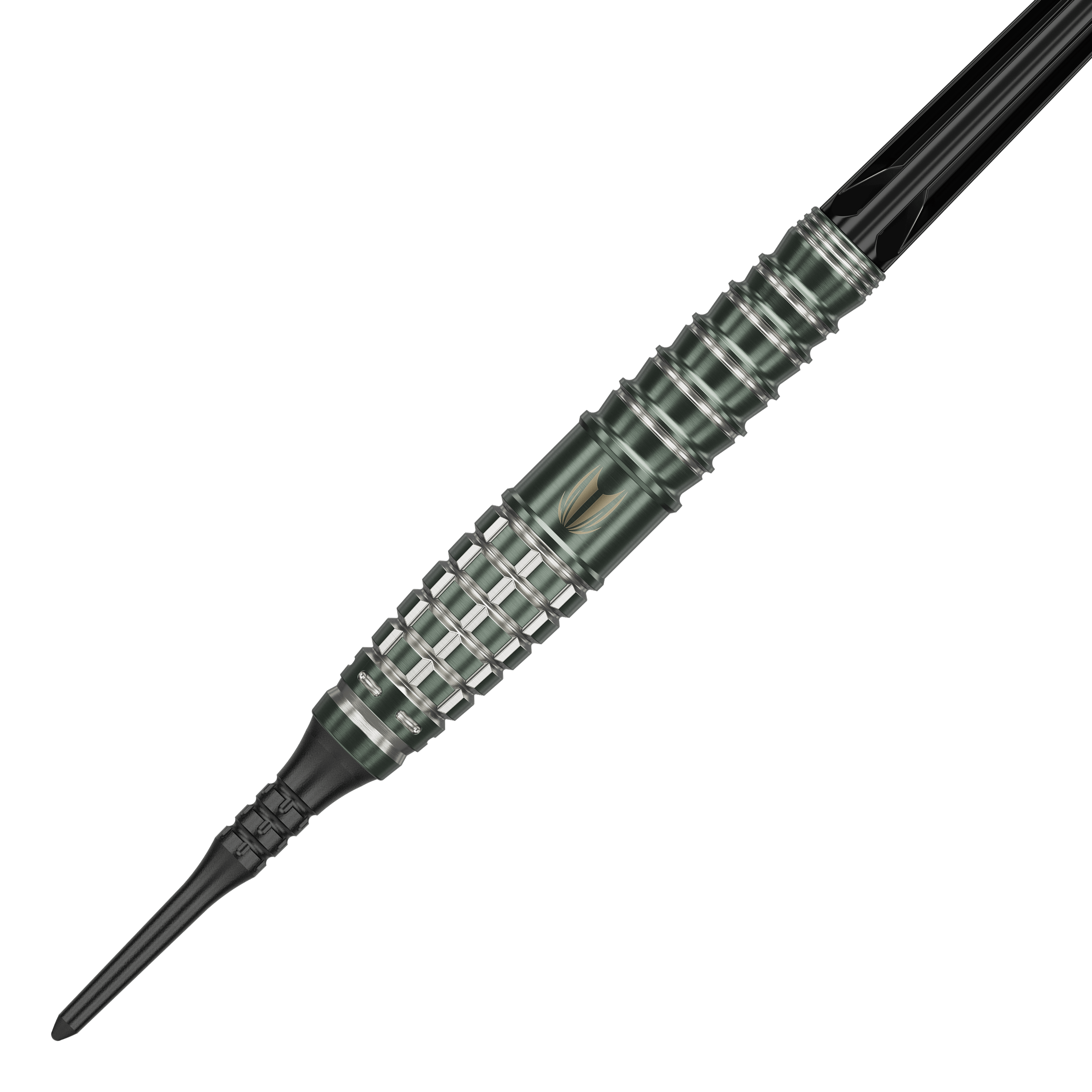 Target Japan Akito Yamagata Scream GEN1 Soft Darts - 19g Das Bild zeigt einen Akito Yamagata Scream GEN1 Softdart von Target Japan mit einem Gewicht von 19g. Der Dart hat ein präzise bearbeitetes, silber-schwarzes Barrel mit mehreren Griffmulden.