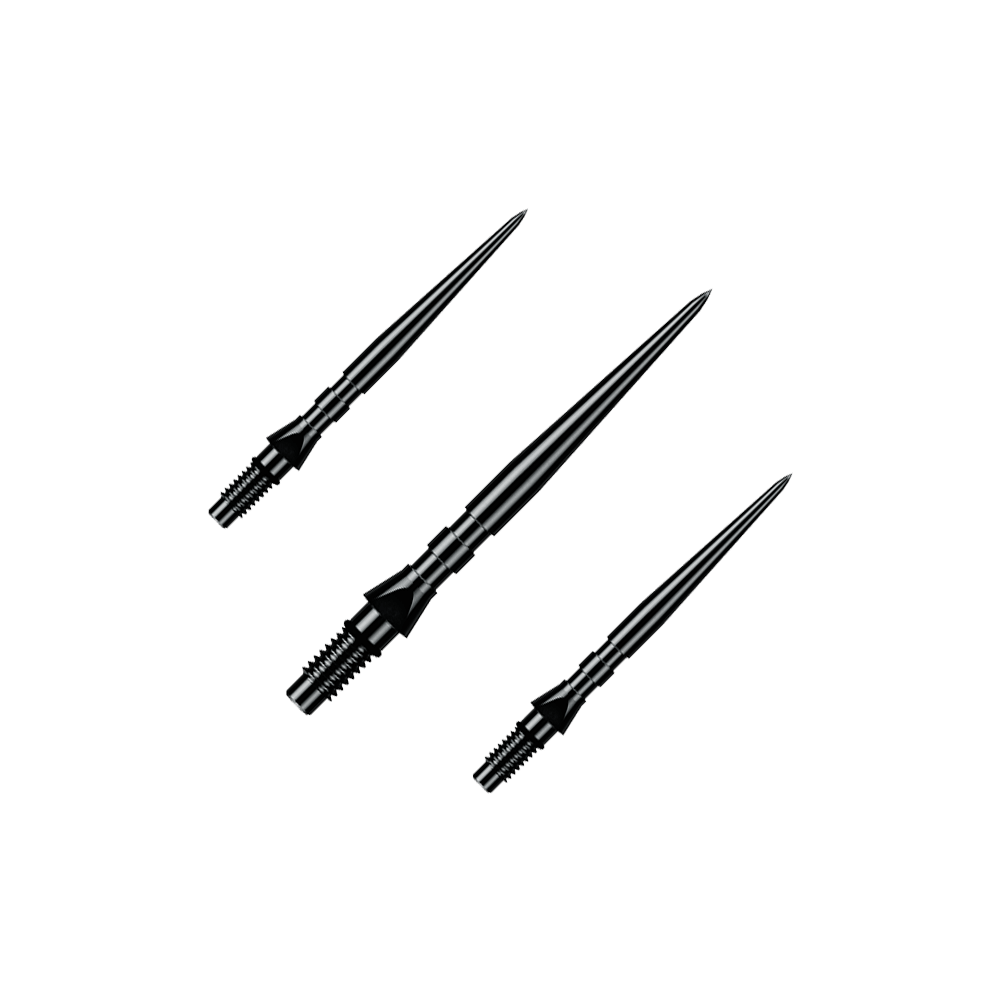 Winmau Switch Point Groove Steel Dart Tips - Black Auf dem Bild ist ein Set aus schwarzen Winmau Switch Point Groove Steeldartspitzen mit 26 mm Länge zu sehen. Diese Ersatzspitzen sind speziell für Steeldarts gedacht.