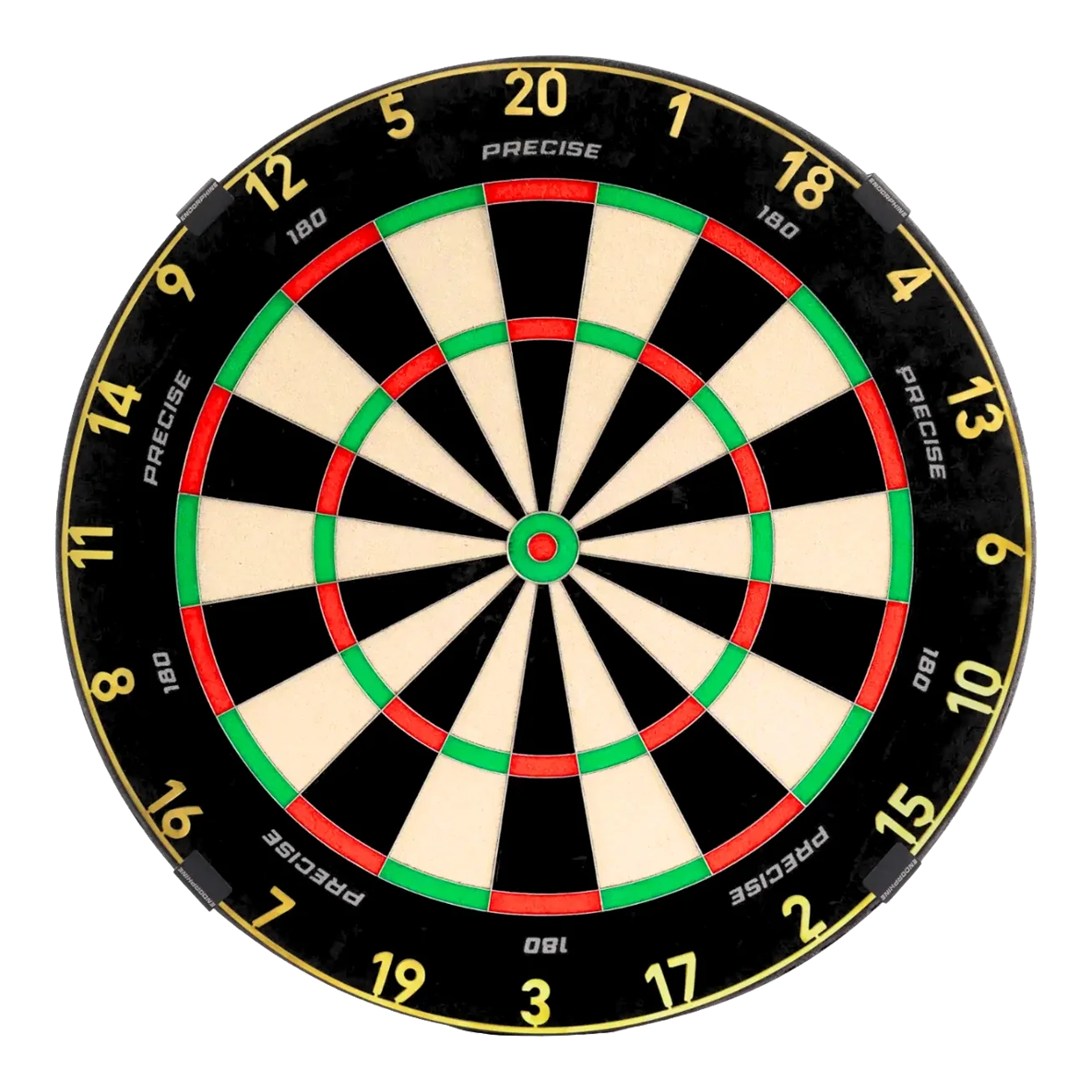 Precise 180 Endorphine Steel Dartboard with Numbered Ring - Gold Auf dem Bild ist das Precise 180 Endorphine Steeldartboard mit Nummernring in Gold dargestellt. Die Scheibe bietet einen edlen Look mit goldenem Zahlenring.