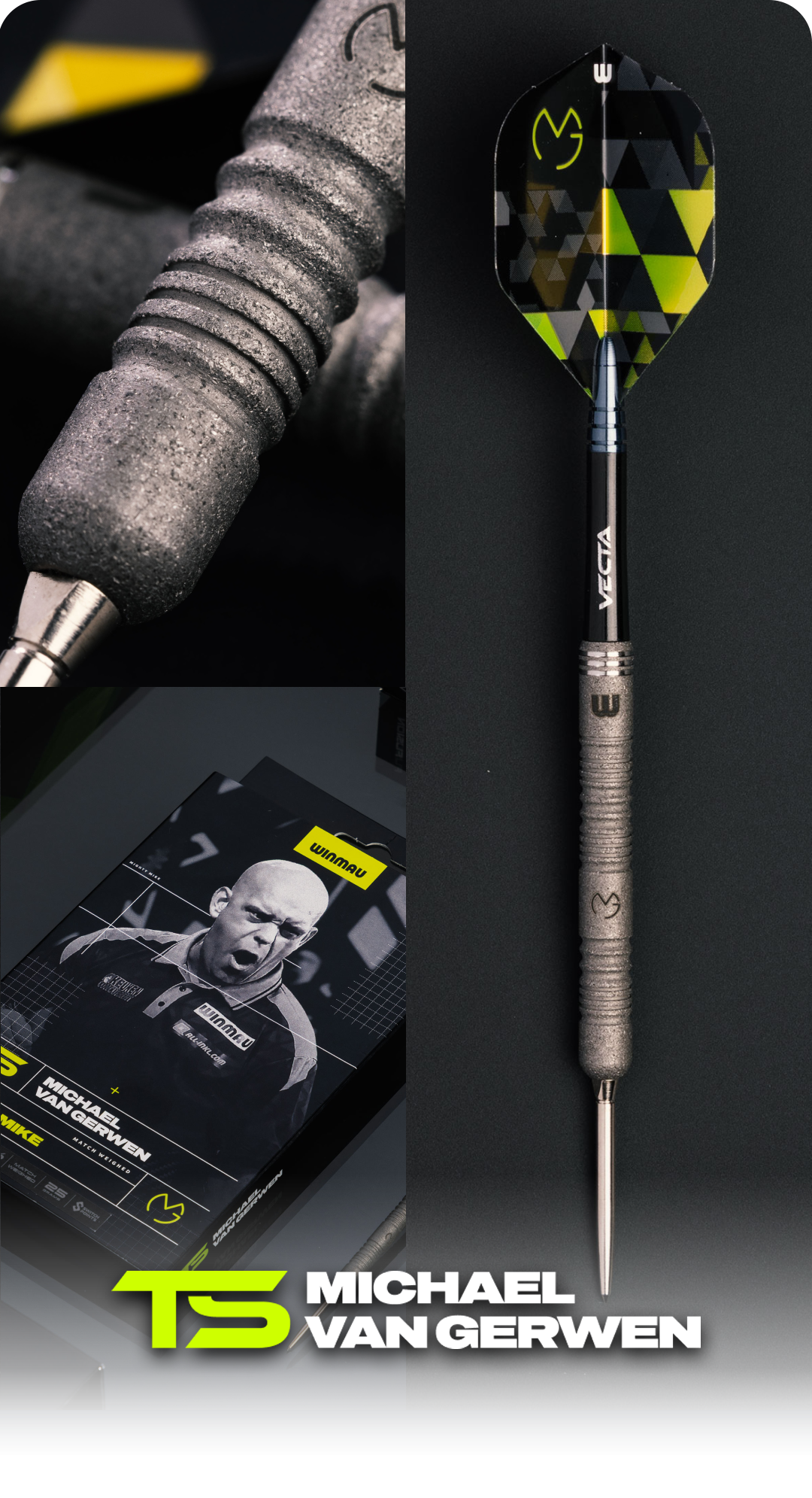 Steeldarts sind im Vordergrund aufgereiht. Der Hintergrund bildet einen neutralen Rahmen.