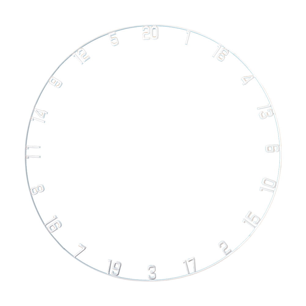 65008_McDart_Scopus_Master_HD-Zahlenring_1 Das Bild zeigt einen Zahlenring für eine Dartscheibe mit weißen Zahlen von 1 bis 20. Es handelt sich um das Produkt "McDart Master HD-Zahlenring / Nummernring".