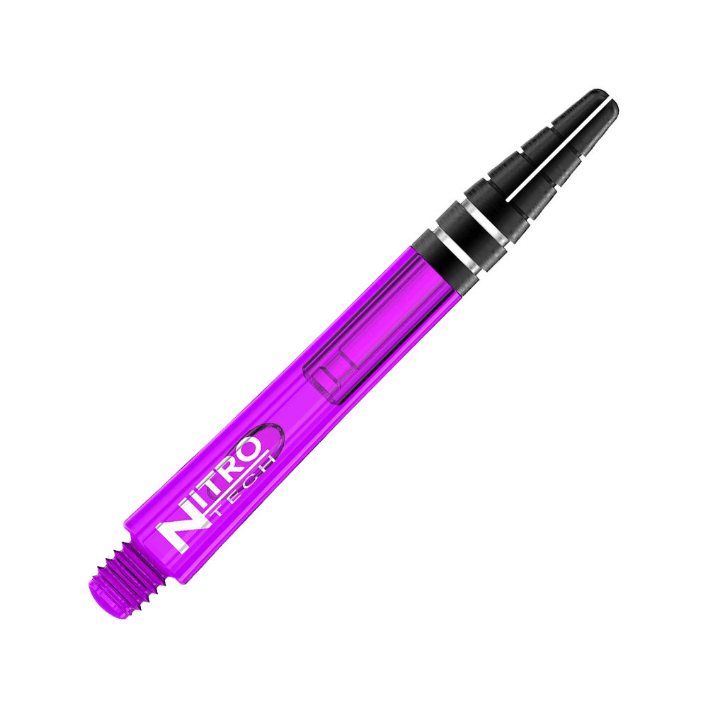 C612_Red_Dragon_Nitrotech_Shafts_Purple_42mm_2fkP2WfnBgFZfL Das Bild zeigt einen lila RedDragon Nitrotech Shaft. Der Schaft besteht aus Kunststoff und hat schwarze Akzente am oberen Ende.